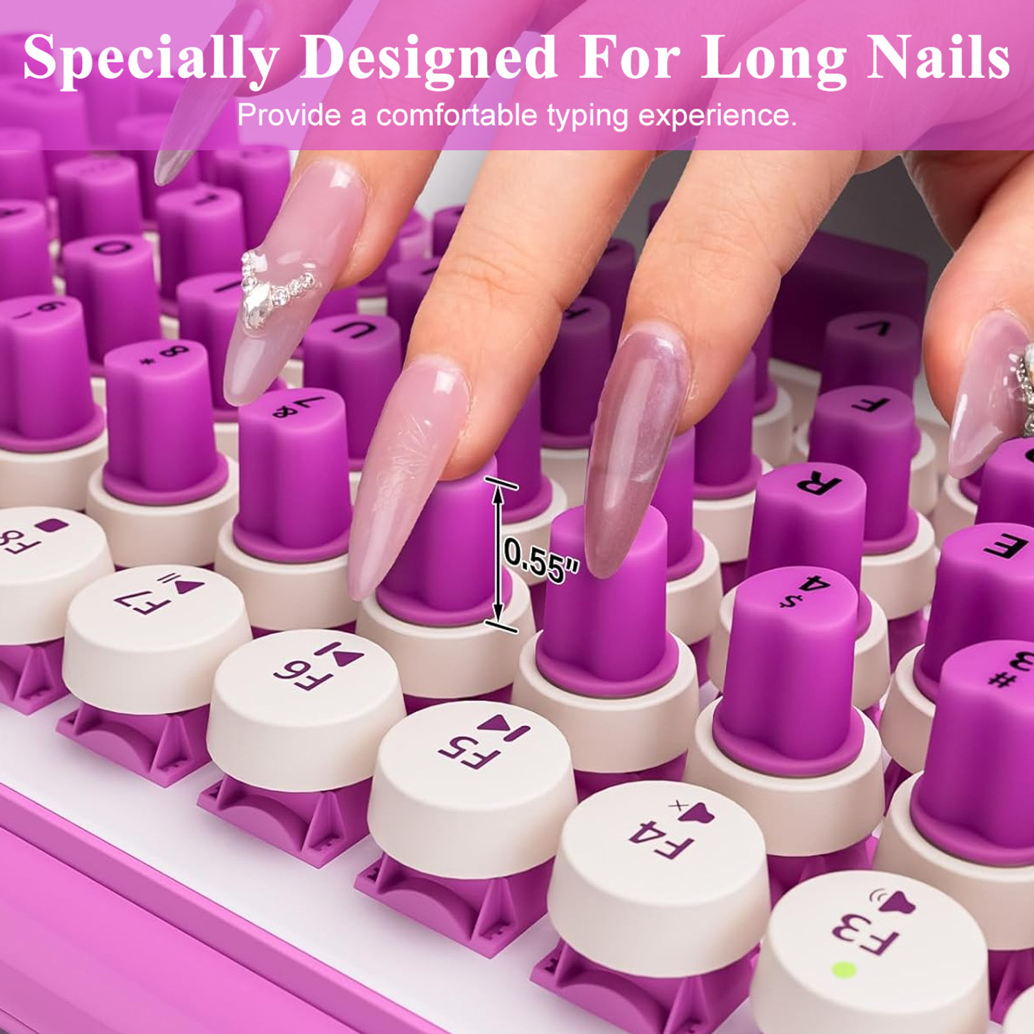 Image of Zorbes Silicone Heart Shape Keyboard Keycap Set Soft Quiet Typing Purple Most standard keyboards Keyboard Skin