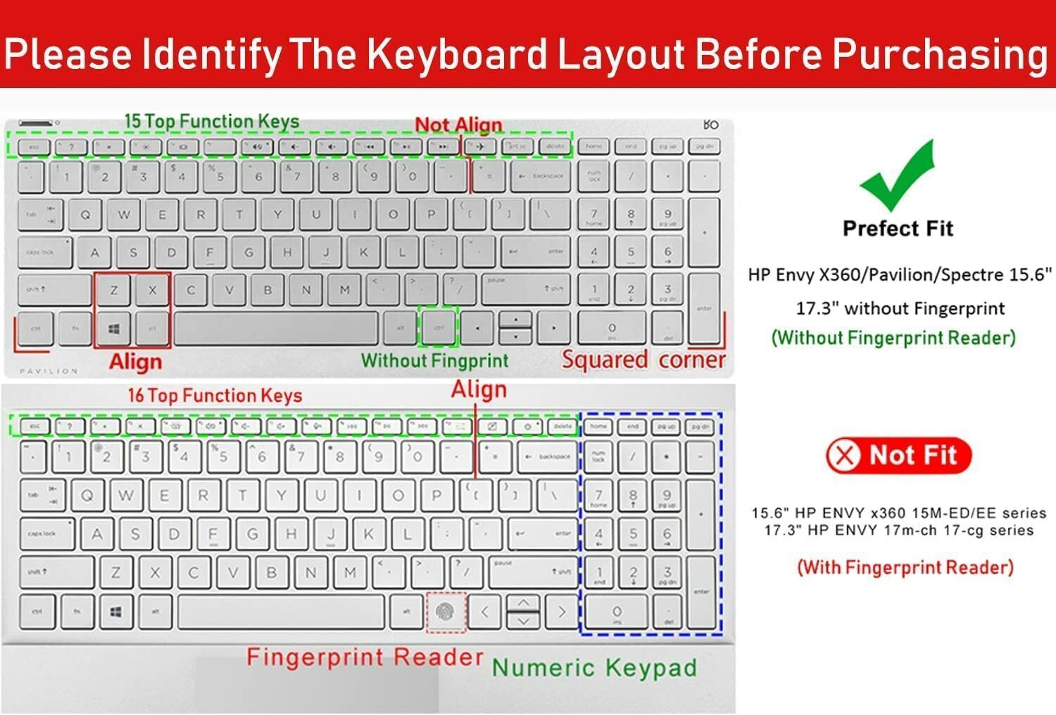 Image of Saco Keyboard Protector 17.3 Inch Laptop Dust Cover for Envy HP 15s-EQ,15s-DU,15s-EY, 15s-FQ /HP Envy 17 17.3 17t 17M 17-by 17-bs 17-bw Series Keyboard Skin