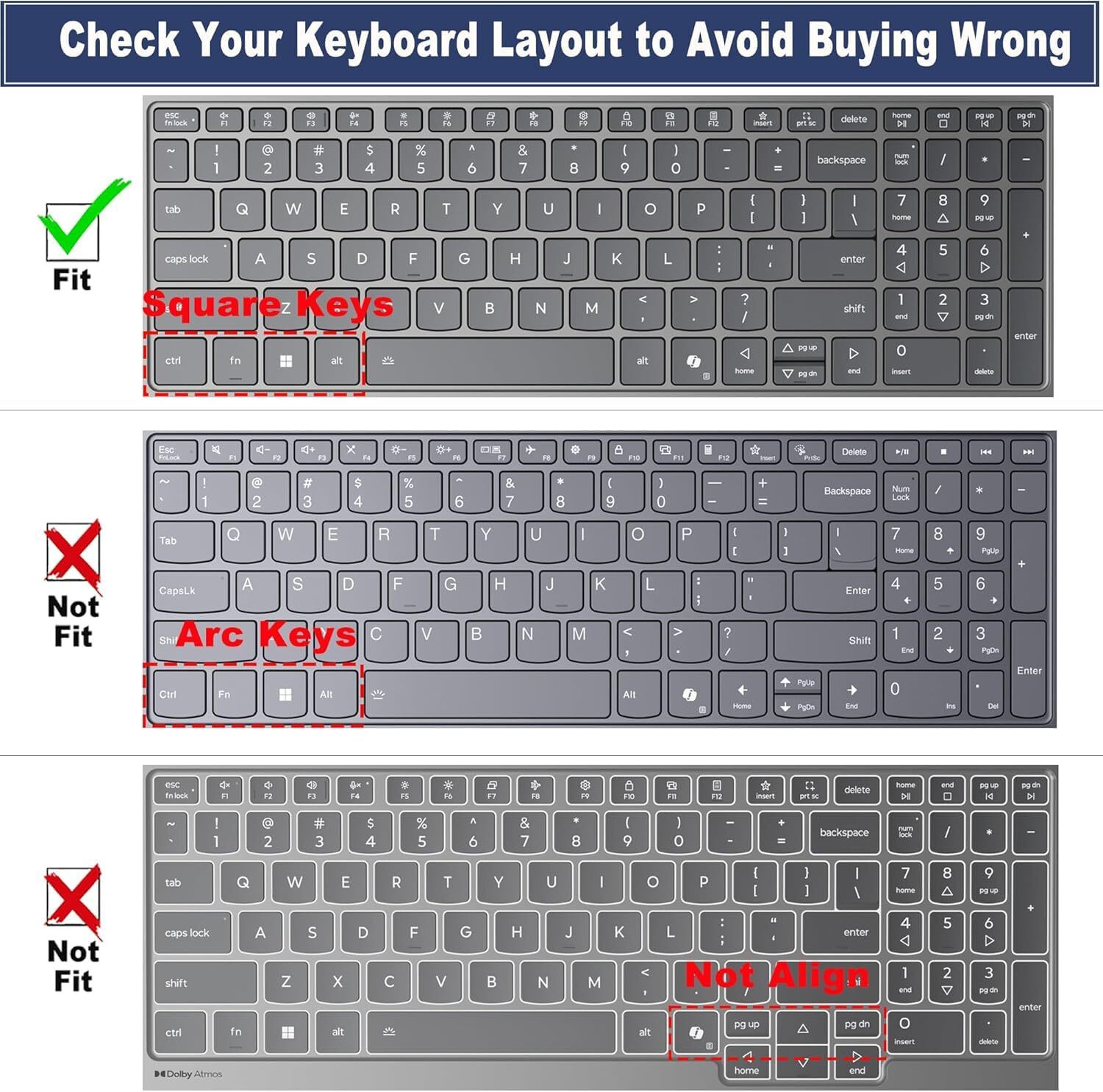 Image of Saco Laptop Keyboard Cover Compatible for 2025 lenovo ideapad slim 3 15IRH10 Model 83K100C6IN, 83K100CGIN, 83K100CJIN Series 15.3 Inch Laptop Keyboard Skin
