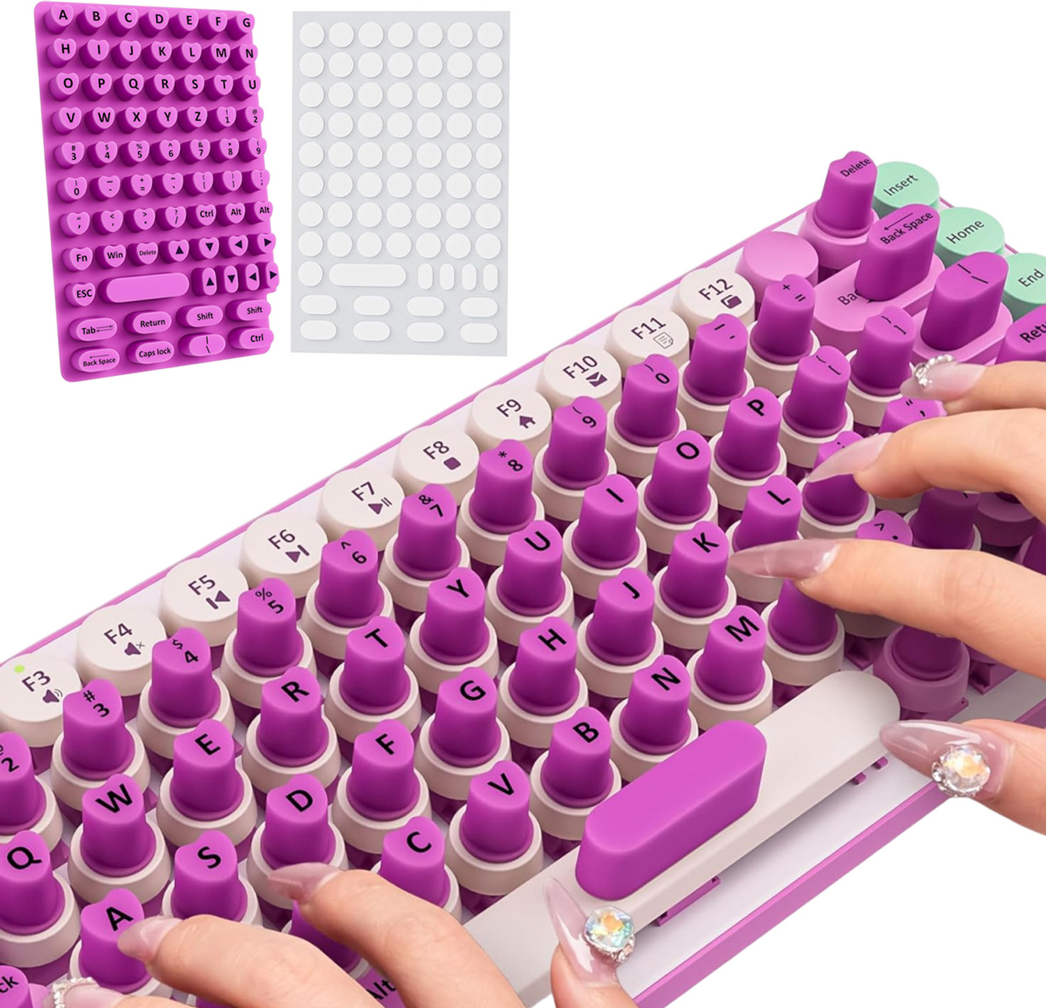 Image of Zorbes Silicone Heart Shape Keyboard Keycap Set Soft Quiet Typing Purple Most standard keyboards Keyboard Skin