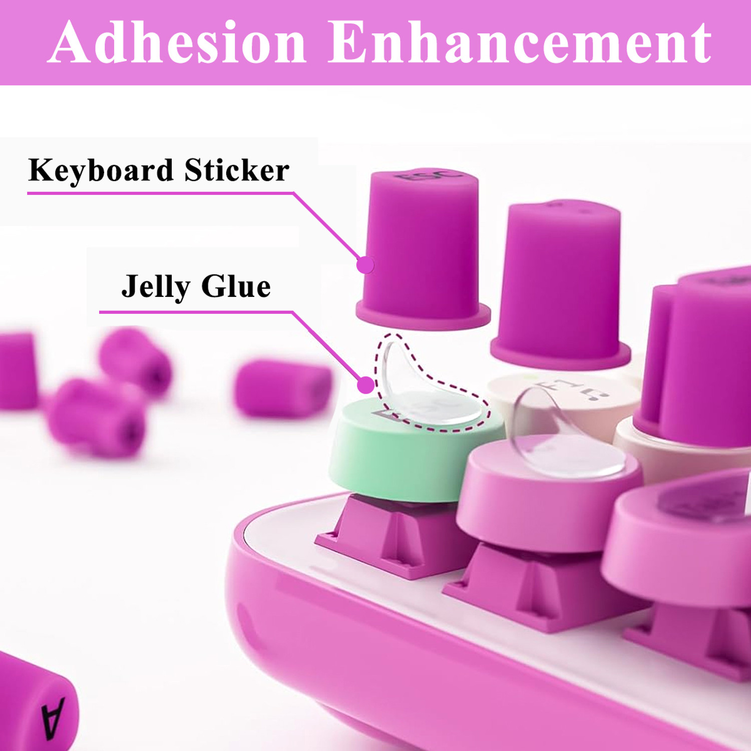 Image of Zorbes Silicone Heart Shape Keyboard Keycap Set Soft Quiet Typing Purple Most standard keyboards Keyboard Skin