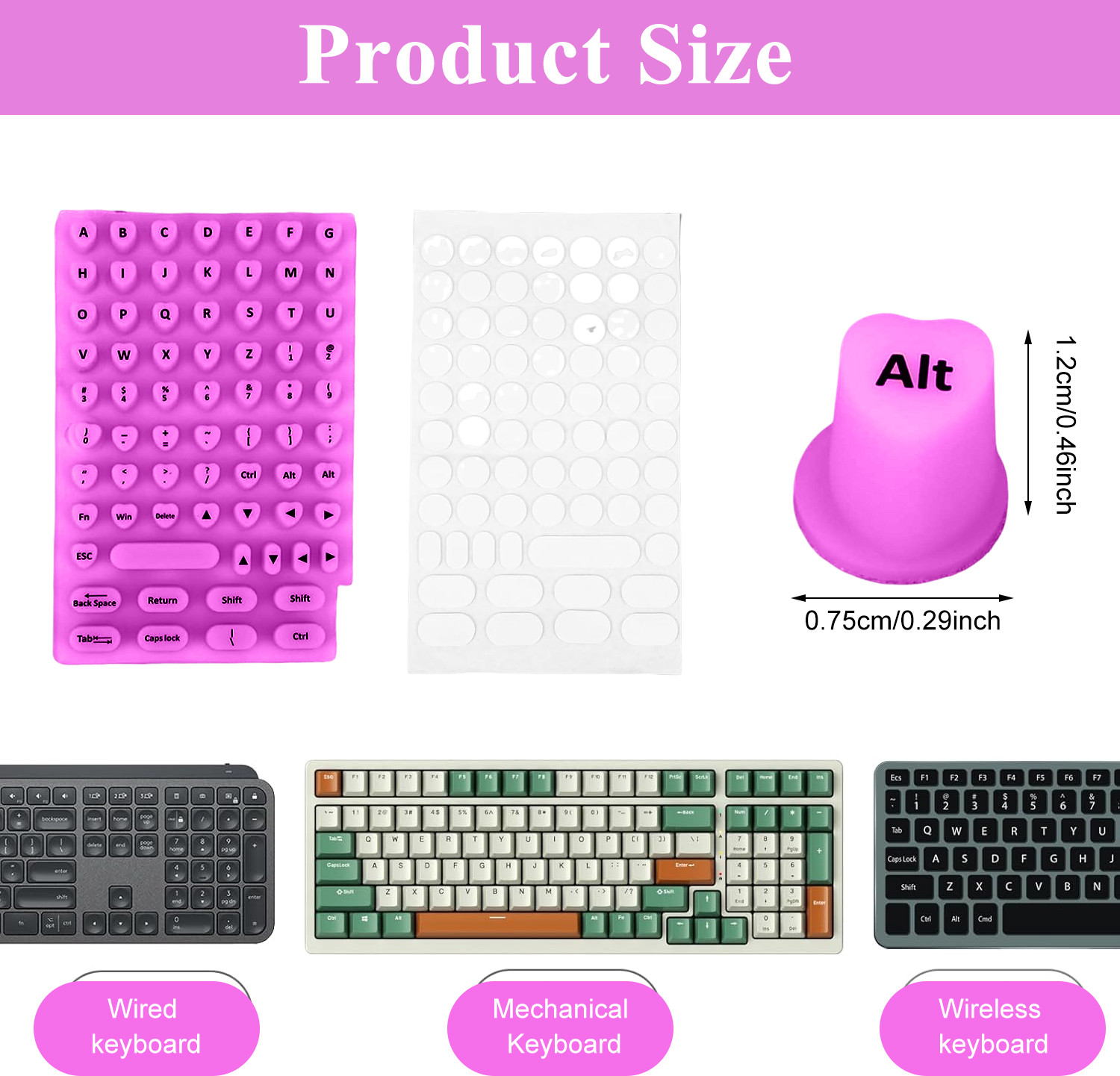 Image of Zorbes Silicone Heart Shape Keyboard Keycap Set Soft Quiet Typing Purple Most standard keyboards Keyboard Skin
