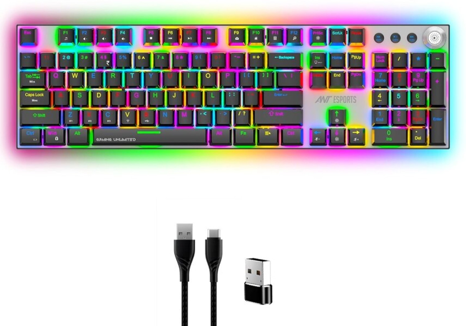 Image of Ant Esports MK4400 pro Red Switch Wireless, Wired USB, Bluetooth Standard Gaming Keyboard Compatible with Desktop, Laptop, Tablet