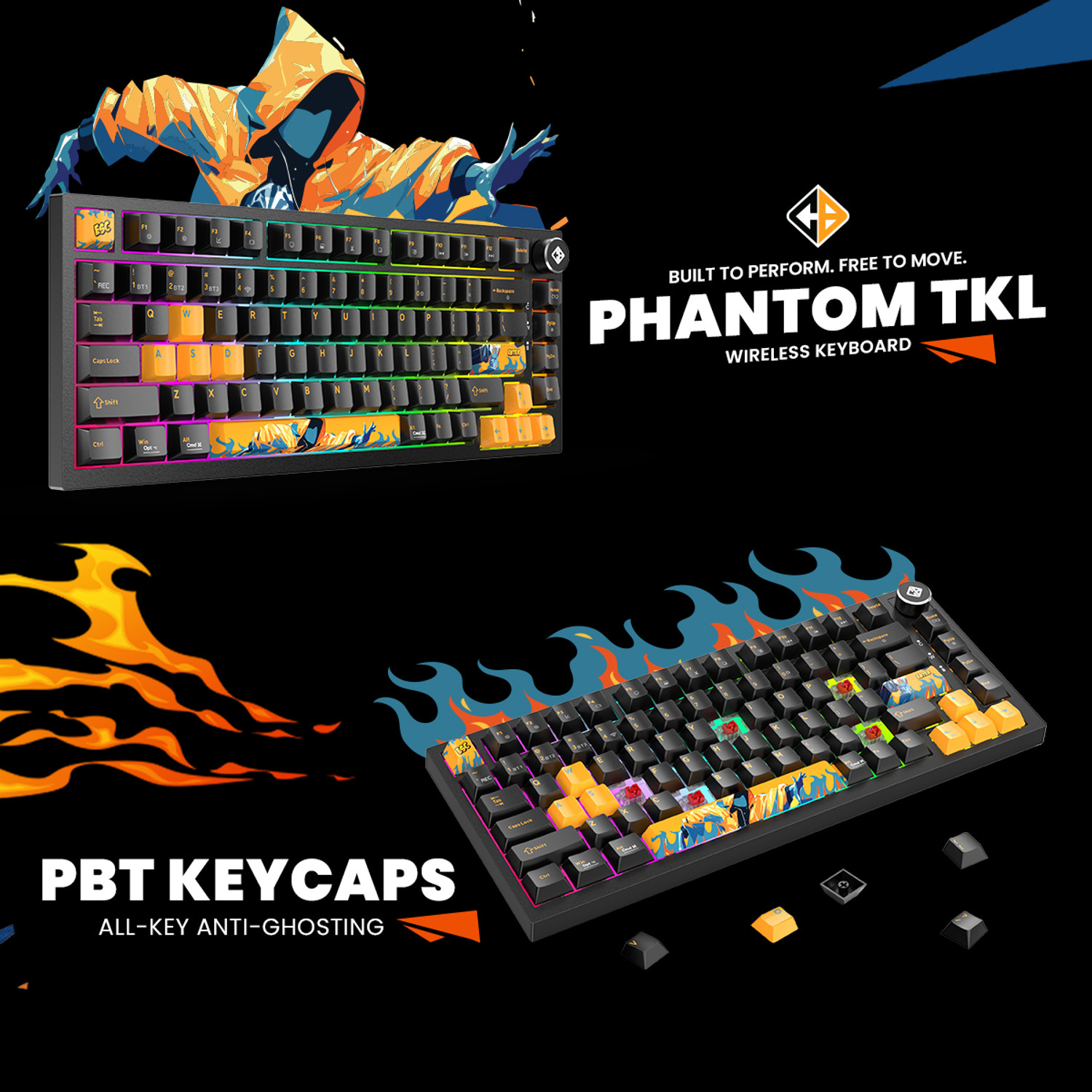 Image of Cosmic Byte Phantom TKL Wireless Tri Mode Mechanical Keyboard Black Bluetooth, Wired USB, Wireless Tenkeyless Gaming Keyboard Compatible with Desktop, Laptop, Mac, Tablet, iPad