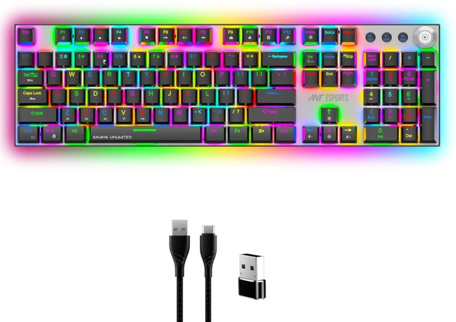Image of Ant Esports MK4400 pro Brown Switch Wireless, Wired USB, Bluetooth Standard Gaming Keyboard Compatible with Desktop, Laptop, Tablet