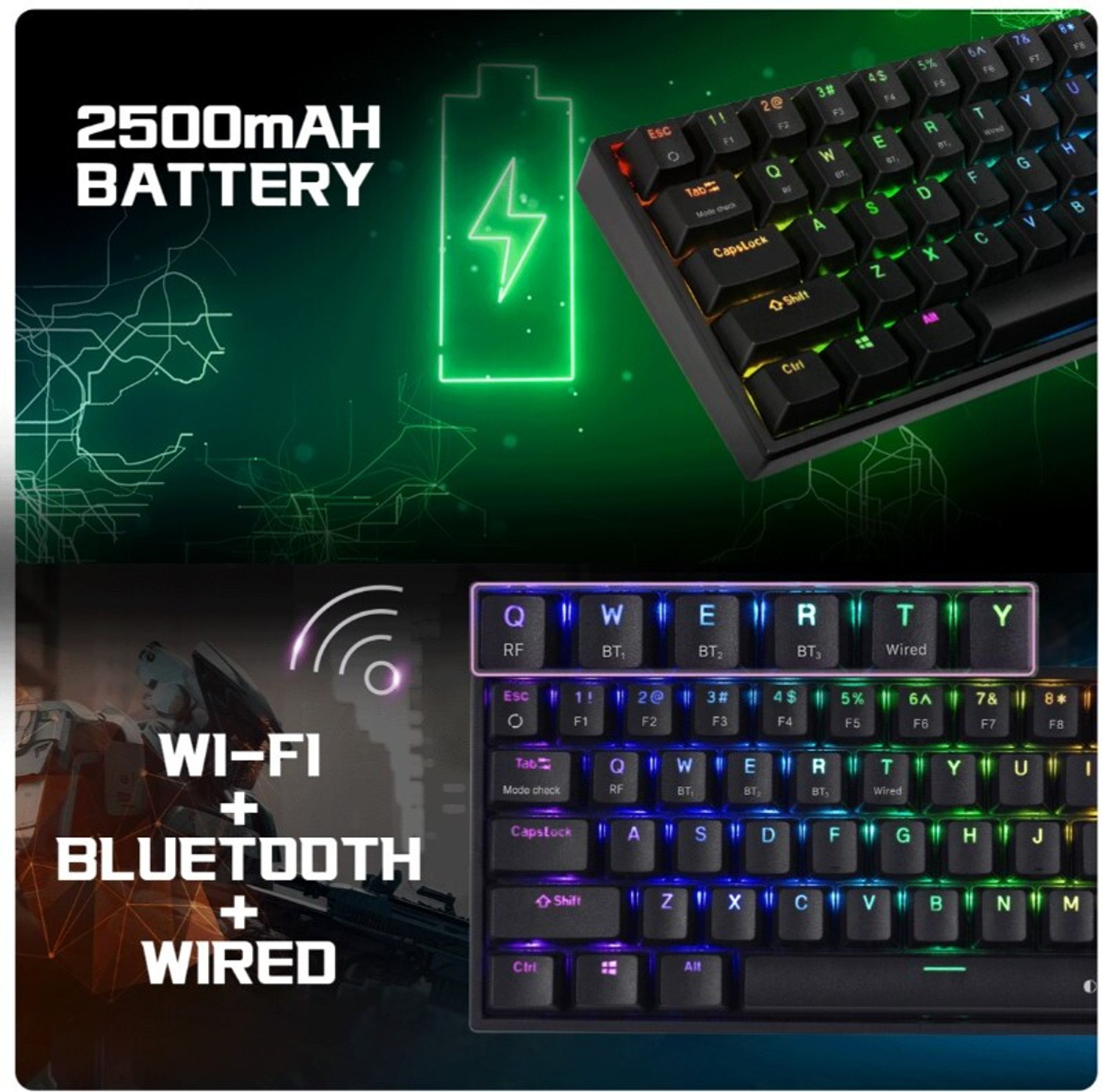 Image of Cosmic Byte CB-GK-40 Artemis Wired USB, Wireless, Bluetooth Tenkeyless Gaming Keyboard Compatible with Desktop