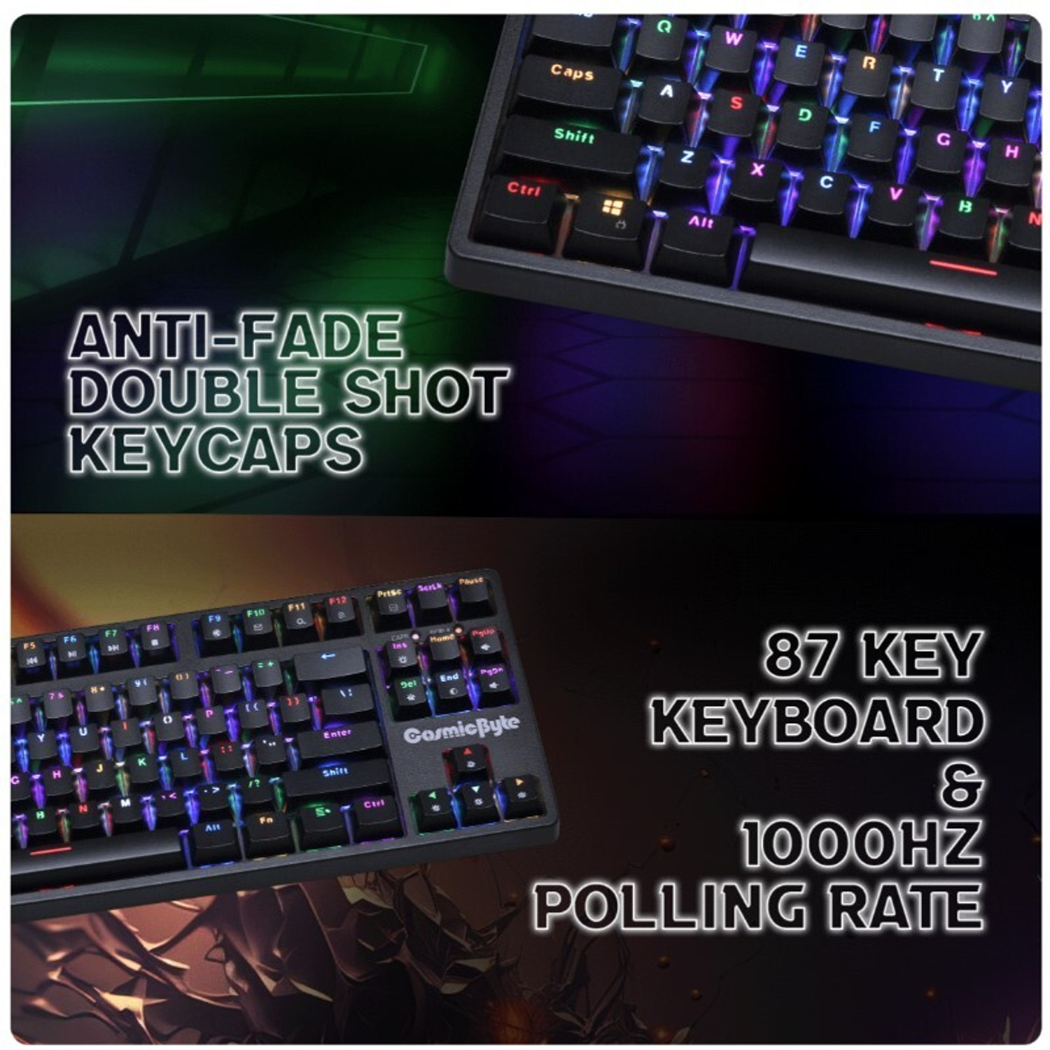 Image of Cosmic Byte CB-GK-39 Trinity Wired USB, Wireless, Bluetooth Tenkeyless Gaming Keyboard Compatible with Desktop