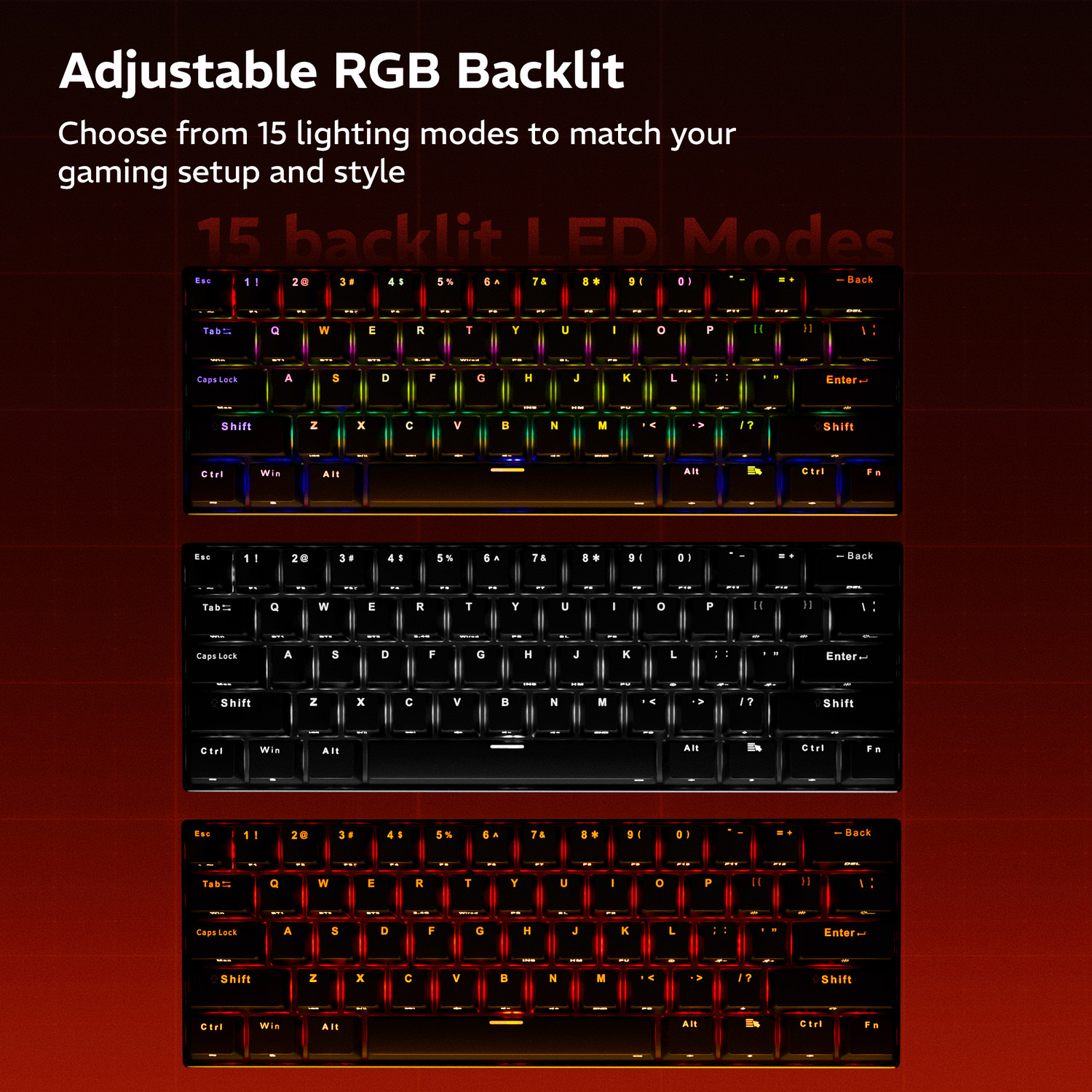 Image of ZEBRONICS Zeb-MWK 1 (Black) Bluetooth, Wired USB, Wireless Laptop-size Gaming Keyboard Compatible with Desktop, Laptop, iPad, Mac, Tablet Tri-Mode, Rechargeable, N-Key Rollover, Linear Red Switches, 1000Hz Polling Rate,61 Keys, Mechanical