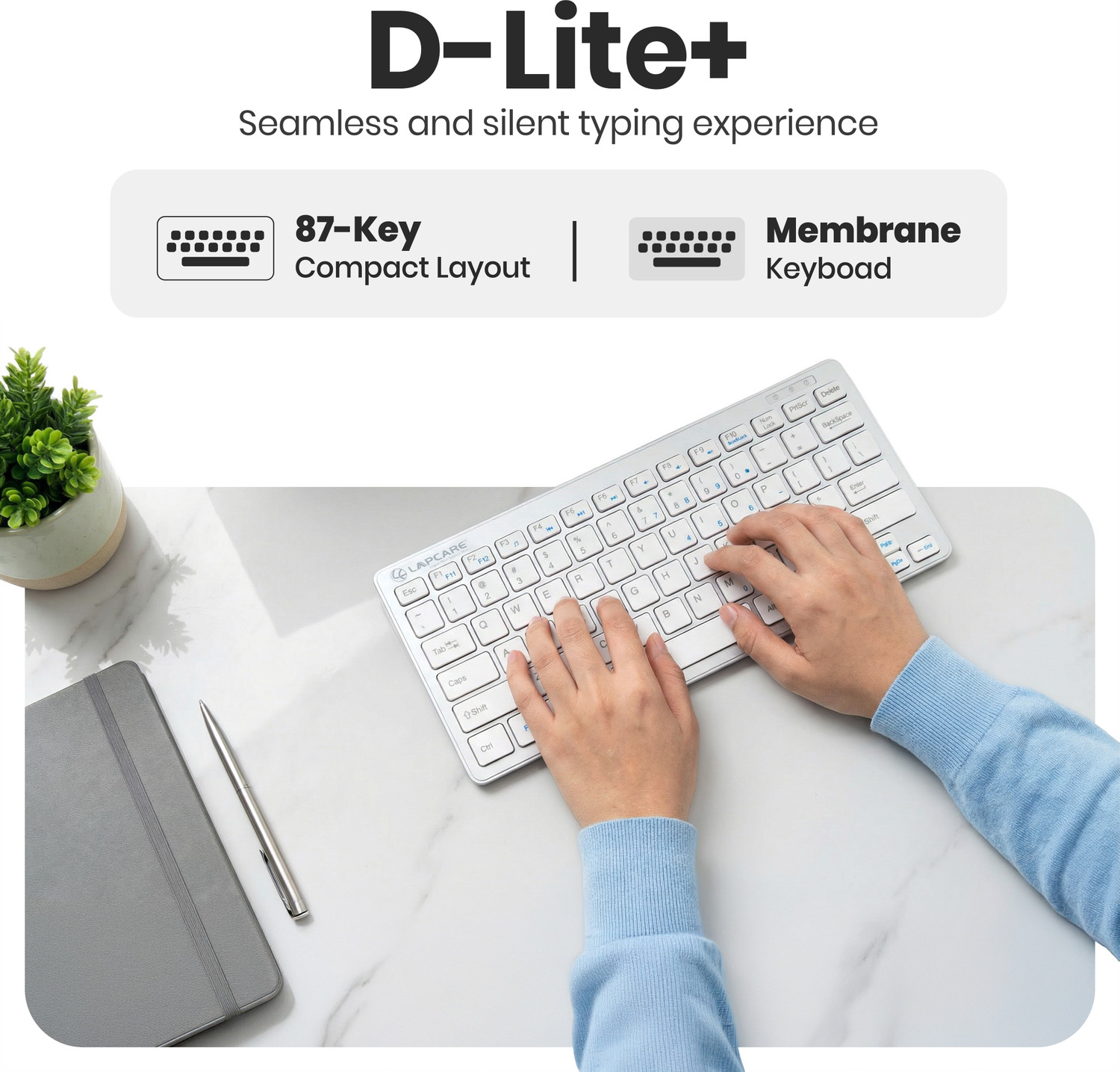 Image of LAPCARE LKB-D-Lite+Silver Wireless Laptop-size Laptop Keyboard Compatible with Desktop, Laptop, Mac