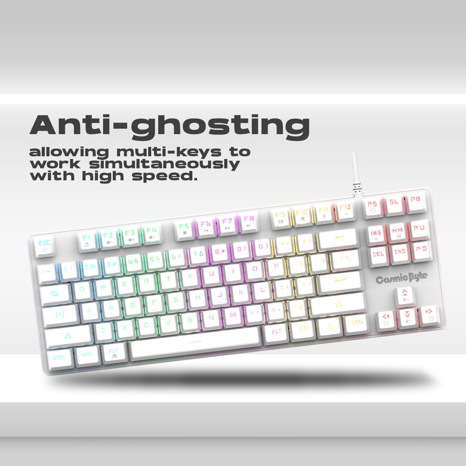 Image of Cosmic Byte CB-GK-37 Firefly Mechanical Swappable Outemu Red Switch Per Key RGB Wired USB Standard Gaming Keyboard Compatible with Desktop, Laptop, Mac