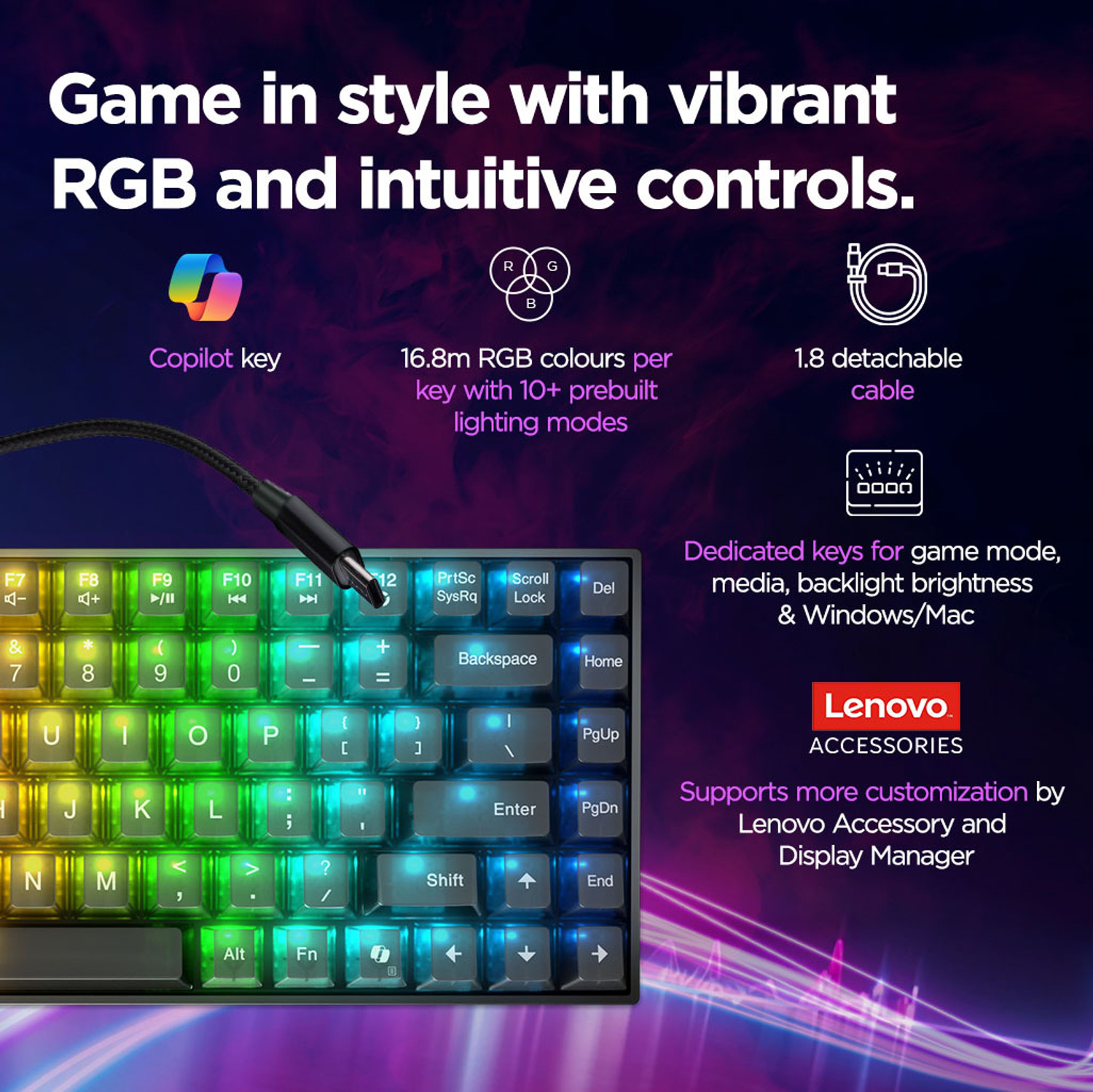 Image of Lenovo K510 Wired USB Standard Gaming Keyboard Compatible with Desktop, Laptop, Mac