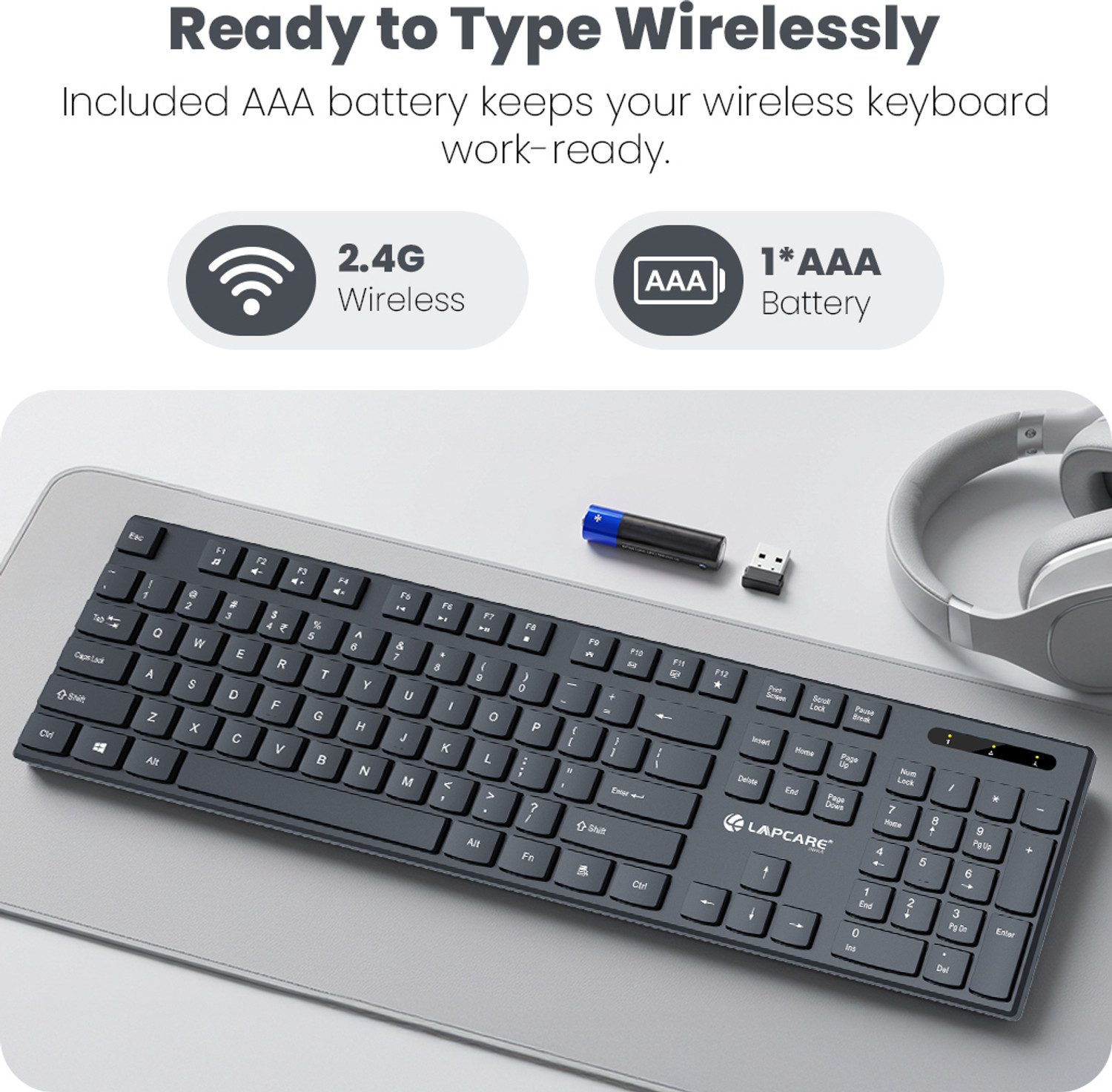 Image of LAPCARE LWK-1119 Wireless Standard Laptop Keyboard Compatible with Desktop, Laptop, Mac with Ergonomic Desktop Design (Black)