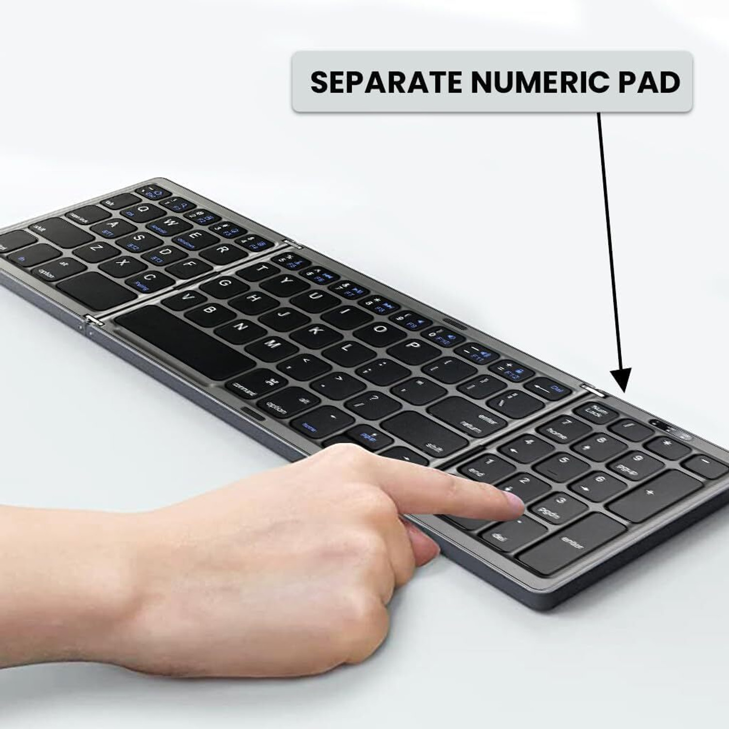 Image of Tobo Foldable Bluetooth Keyboard with Numpad, Wireless Tri-Fold Keyboard TD-B089 PS2 Handheld Desktop Keyboard Compatible with Desktop, Laptop, Mac, Tablet, iPad