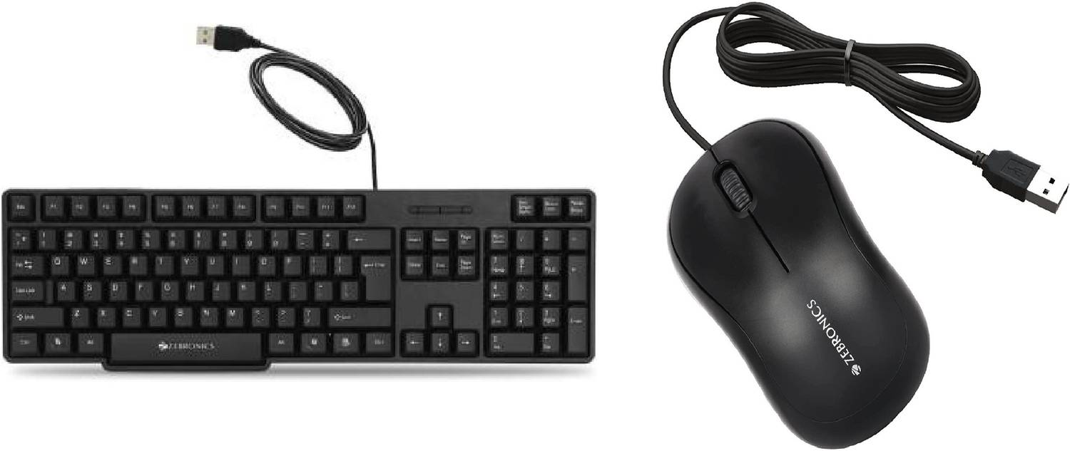 ZEBRONICS K20 keyboard, Comfort Mouse (Pack of 2) Wired USB Stand