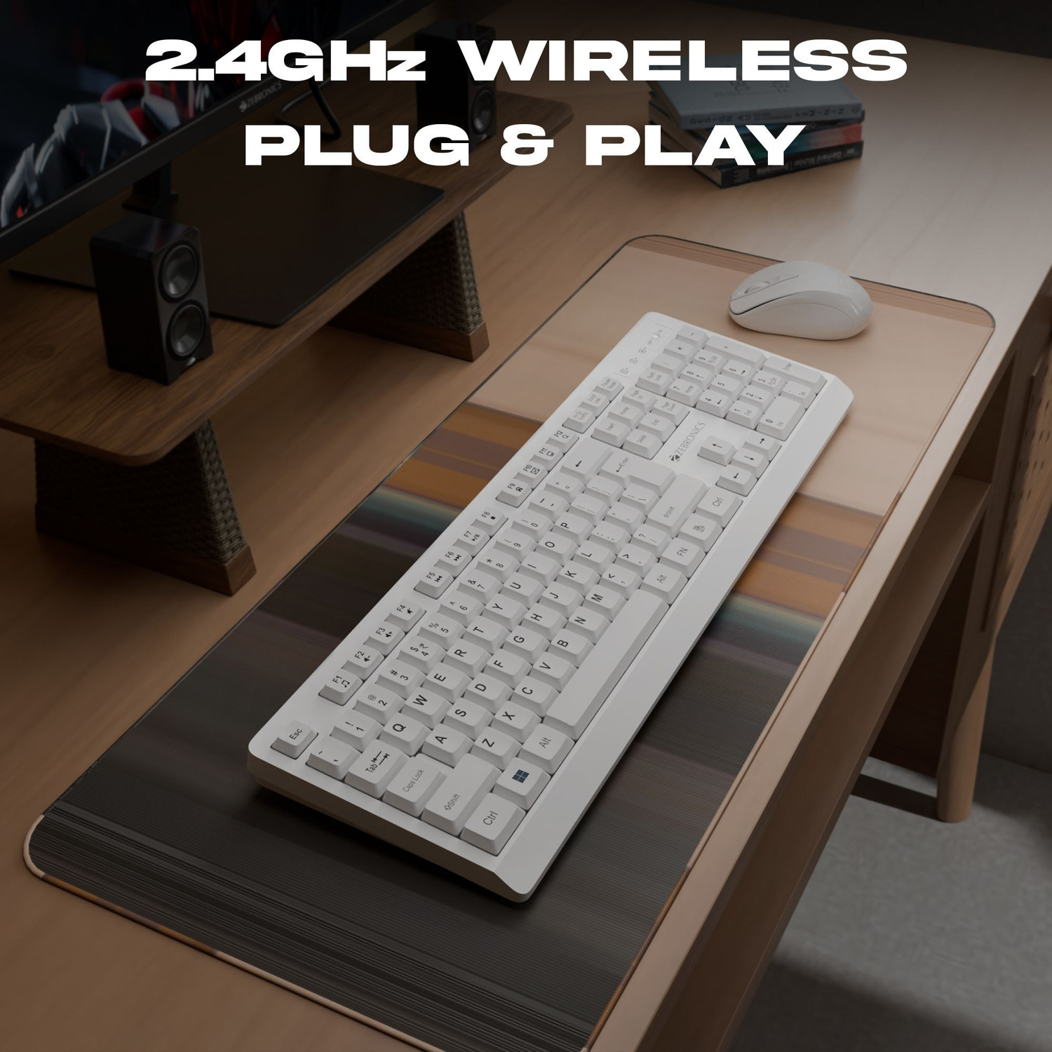 Image of ZEBRONICS Zeb-Companion 116 (White) Wireless Standard Desktop Keyboard Compatible with Desktop, iPad, Laptop, Mac, Tablet