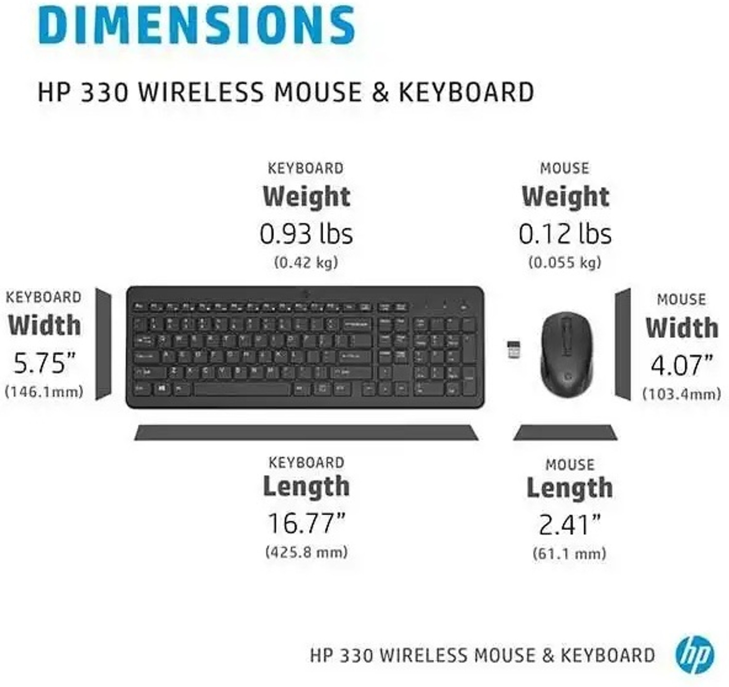 Image of HP 330 Mouse & Keyboard Combo Wireless Standard Desktop Keyboard Compatible with Desktop, Laptop, Mac Numeric Keypad /2.4GHz Wireless Connection /1600 DPI /USB Receiver /LED Indicators