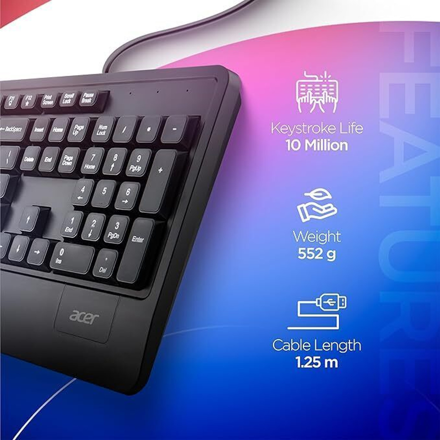 Image of Acer Wired Keyboard with Palm Rest |Co-Pilot Shortcut Key | Rupee ₹ Symbol Wired USB Standard Desktop Keyboard Compatible with Laptop, Desktop