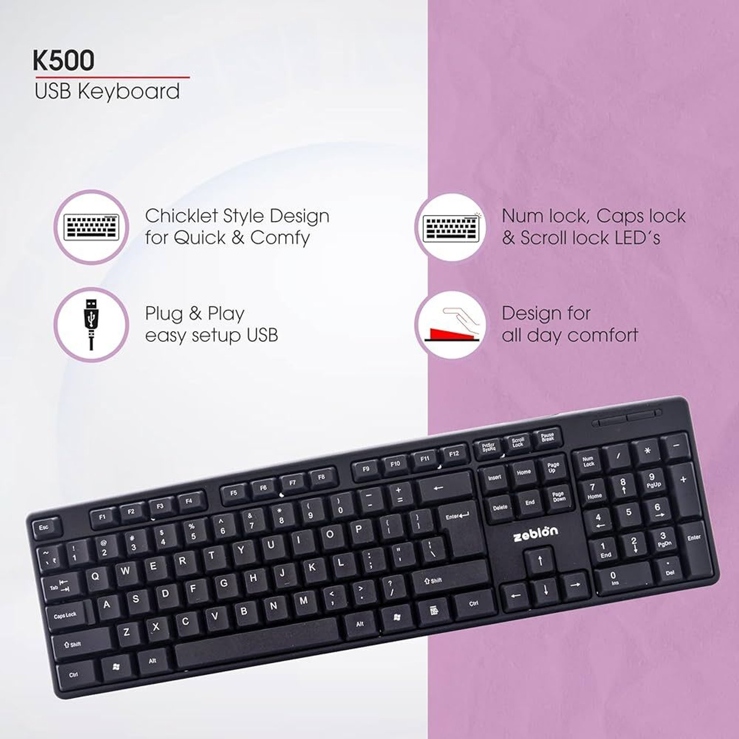 Image of zebion k500 usb keyboard K500 Wired USB Standard Desktop Keyboard Compatible with Desktop