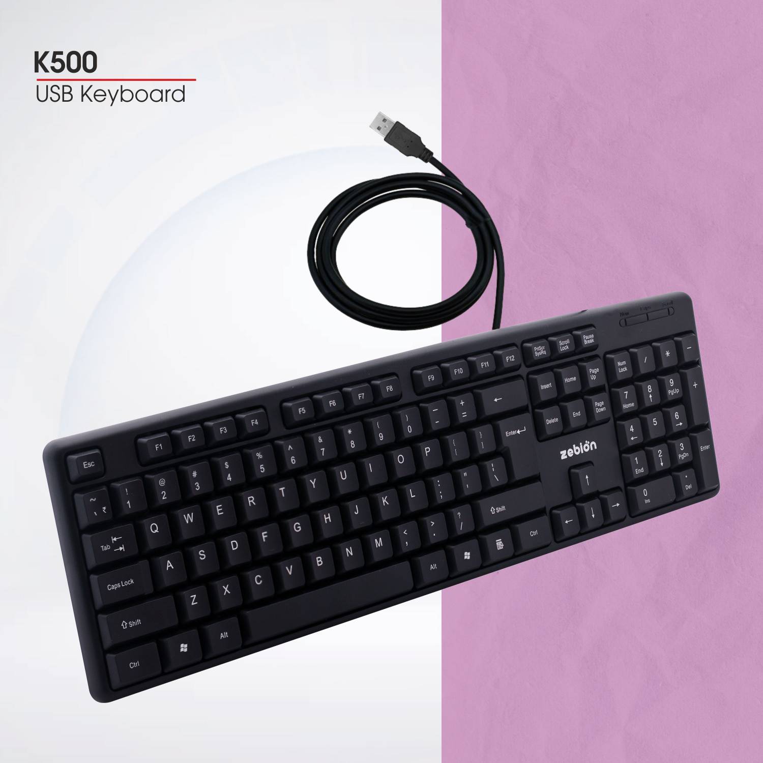 zebion K500 Wired Keyboard + Swag Wired Mouse Wired USB Standard Desktop Keyboard Compatible with Desktop, Laptop, Mac Easy to Use,Plug and Play,Quick, Comfy Durable body - Image 3