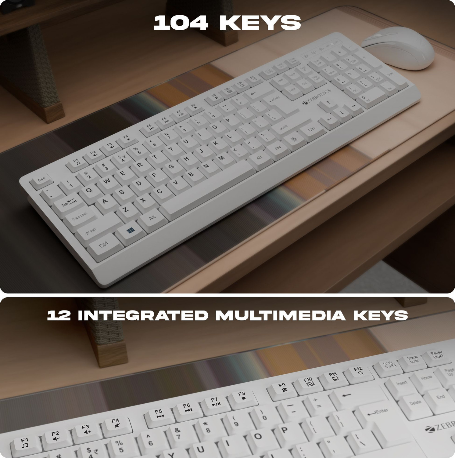 Image of ZEBRONICS Zeb-Companion 116 (White) Wireless Standard Desktop Keyboard Compatible with Desktop, iPad, Laptop, Mac, Tablet