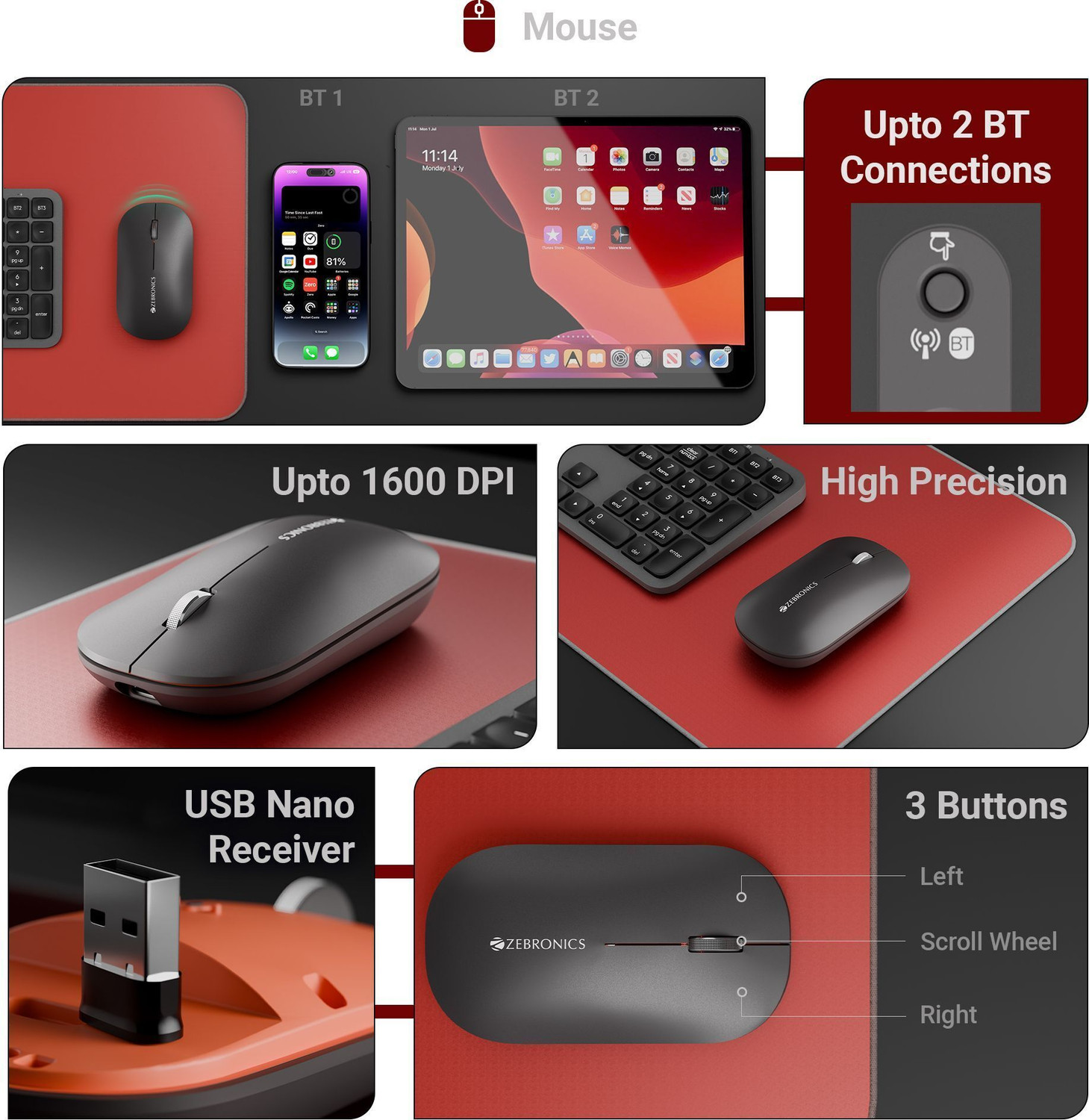 Image of ZEBRONICS Zeb-EWK 2 [Zeb-Companion 5002] Bluetooth Standard Desktop Keyboard Compatible with Desktop, iPad, Laptop, Mac, Tablet