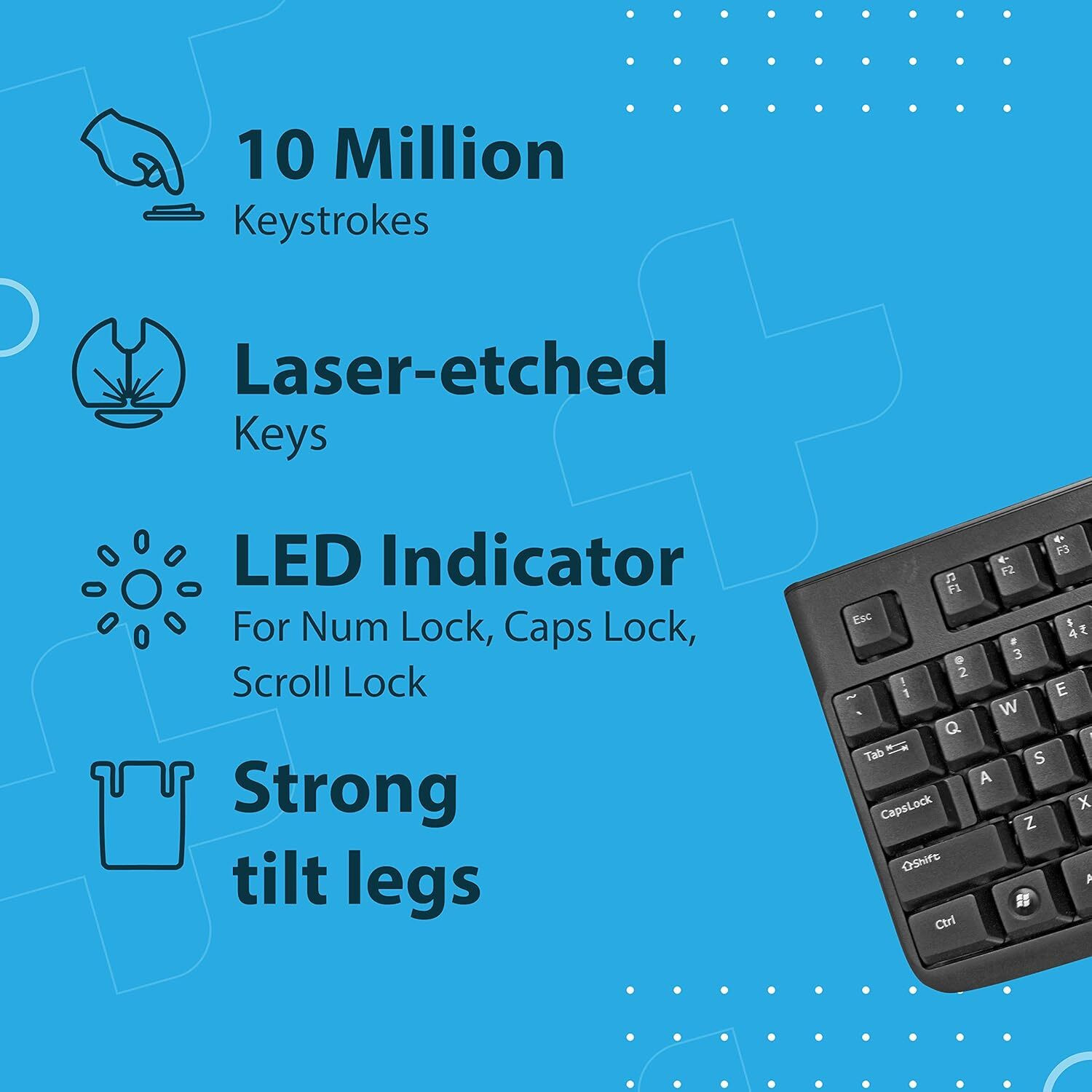 Image of TVS Champ Plus keyboard with laser etched keys and LED indicators Wired USB Standard Desktop Keyboard Compatible with Desktop, Laptop