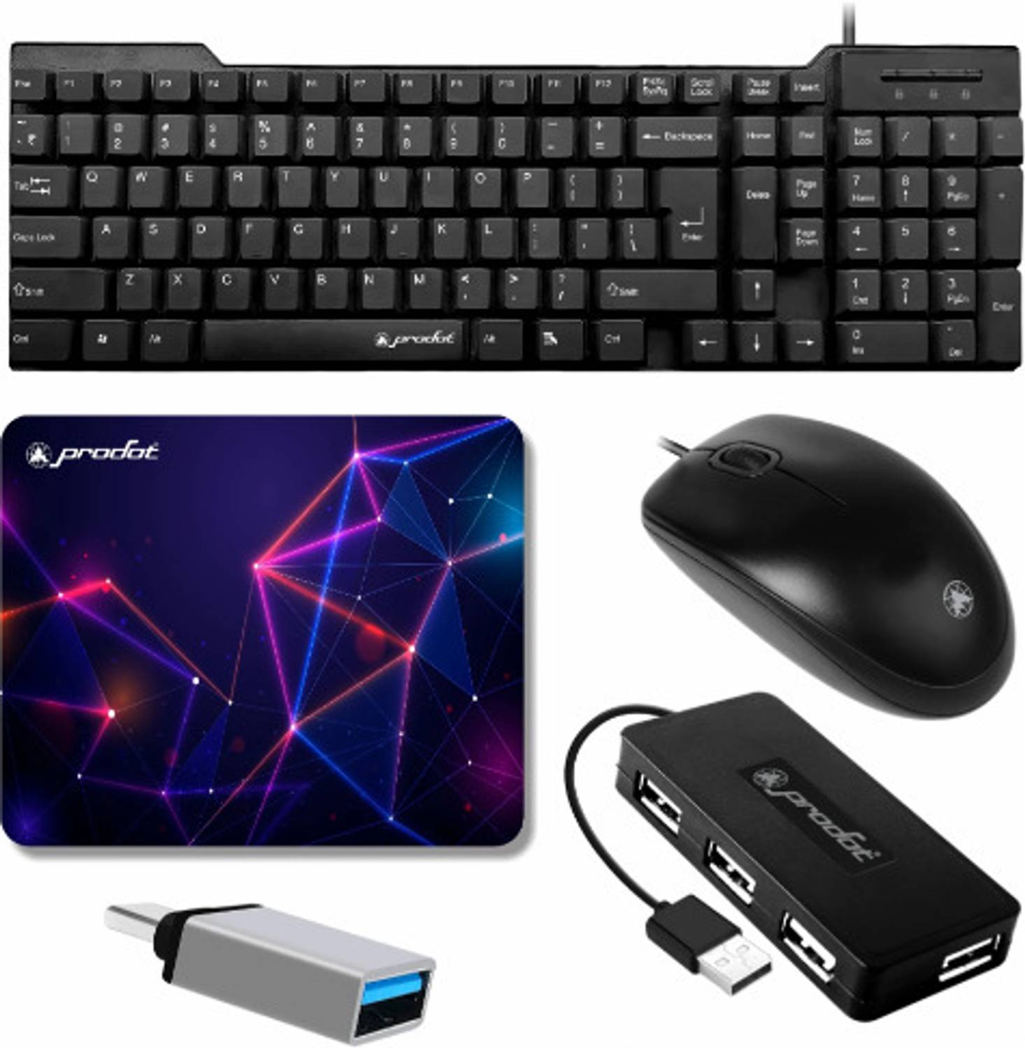PRODOT High Performance Set of 5 usb Wired Keyboard & Mouse Combo Set (Black) PS2 Standard Desktop Keyboard Compatible with Desktop, Laptop, Mac, Tablet