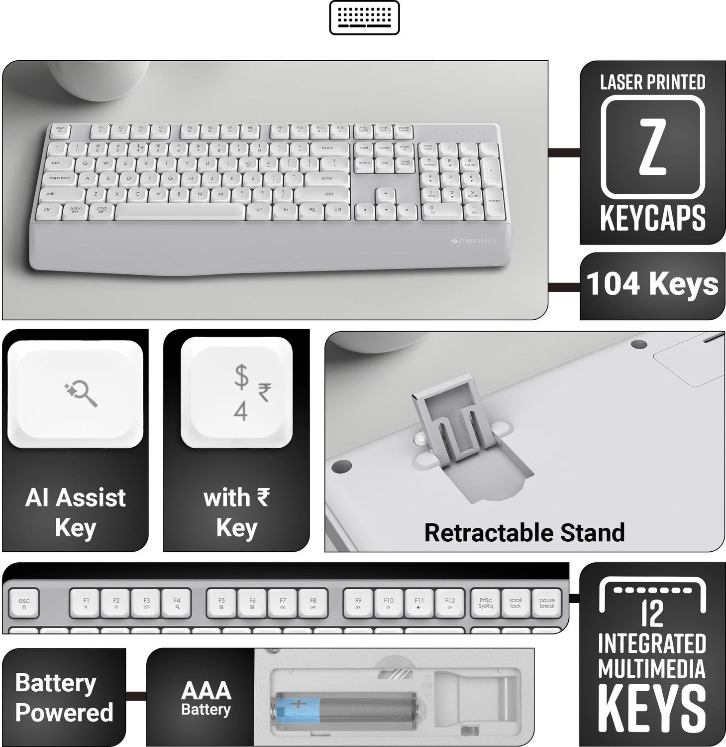 Image of ZEBRONICS Companion 202 Wireless Standard Desktop Keyboard Compatible with Desktop, Laptop, Mac 104 Keys, Copilot AI Key, 12 Multimedia Keys, 1600 DPI, Silent, 4 Buttons