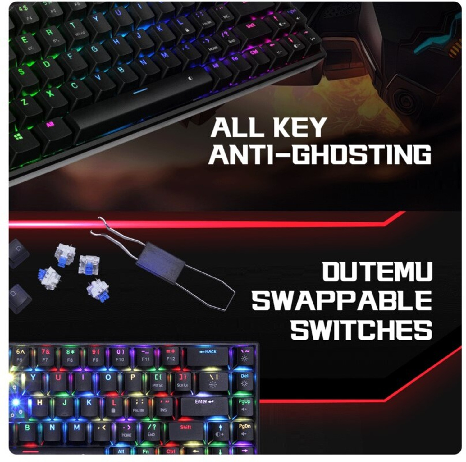 Image of Cosmic Byte CB-GK-40 Artemis Wired USB, Wireless, Bluetooth Tenkeyless Gaming Keyboard Compatible with Desktop