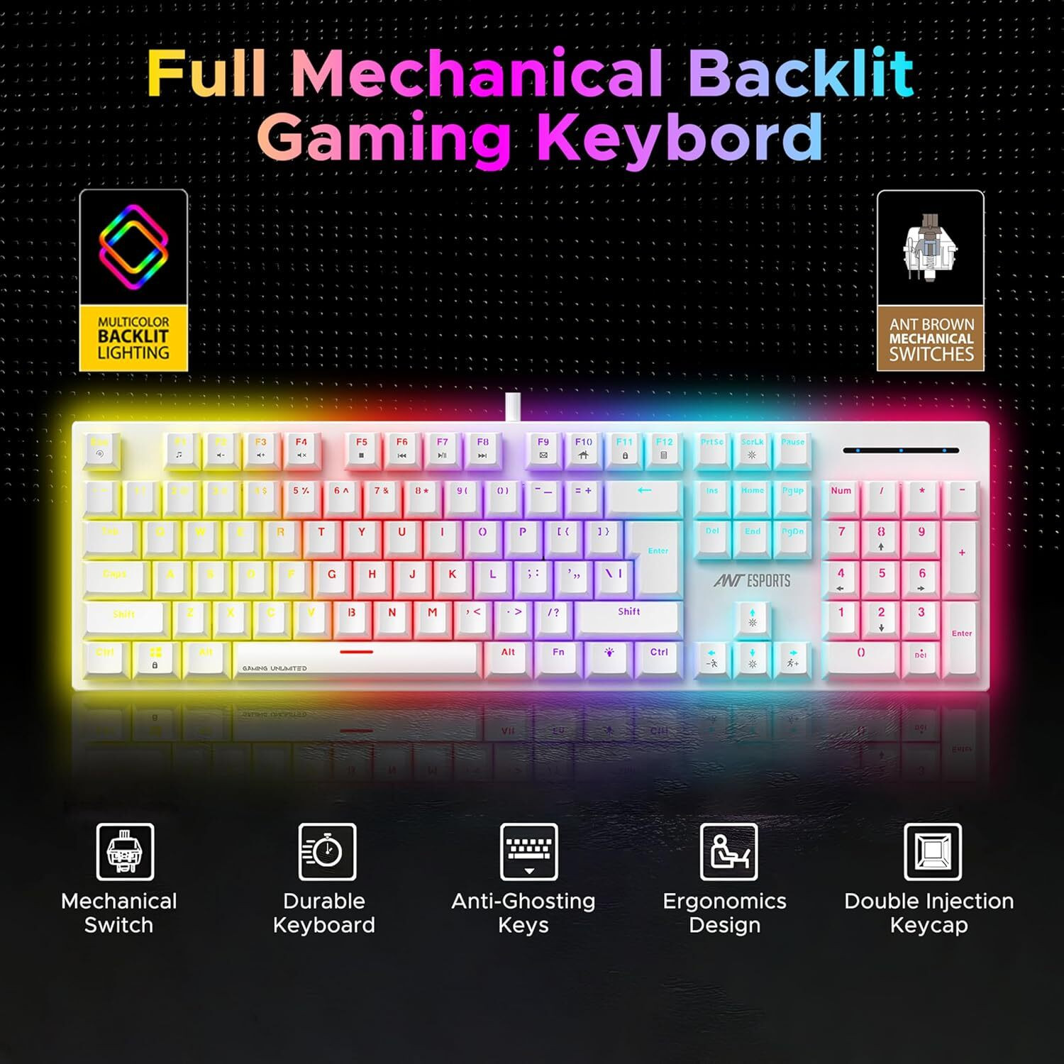 Image of Ant Esports MK3400 PRO V3 Wired USB Standard Gaming Keyboard Compatible with Desktop, Mac Brown Switches