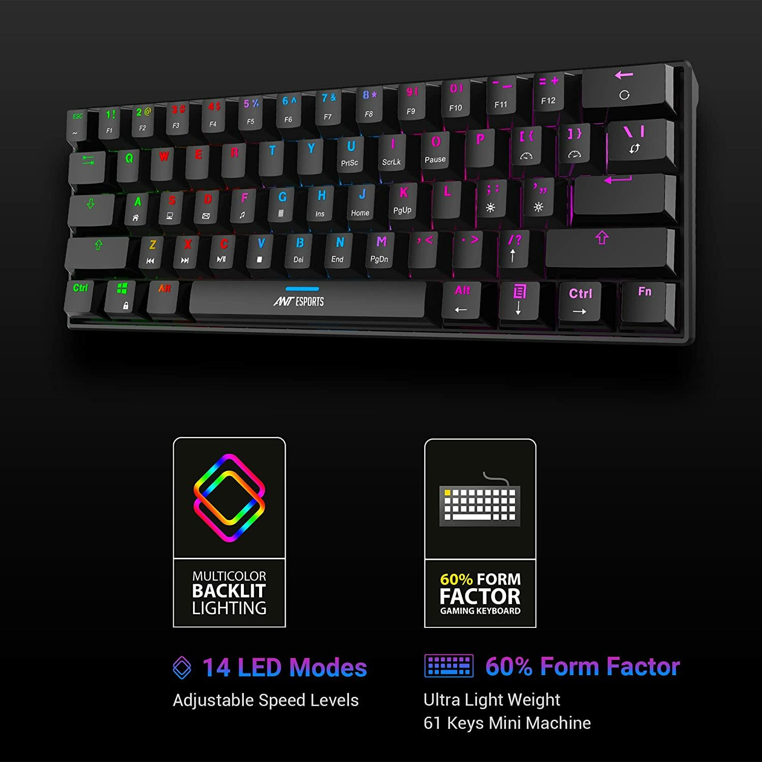 Image of Ant Esports MK1300 Mini Red Swiitch Wired USB Tenkeyless Gaming Keyboard Compatible with Desktop, Laptop, Mac Easy to Use,Plug and Play,Quick, Comfy Durable body