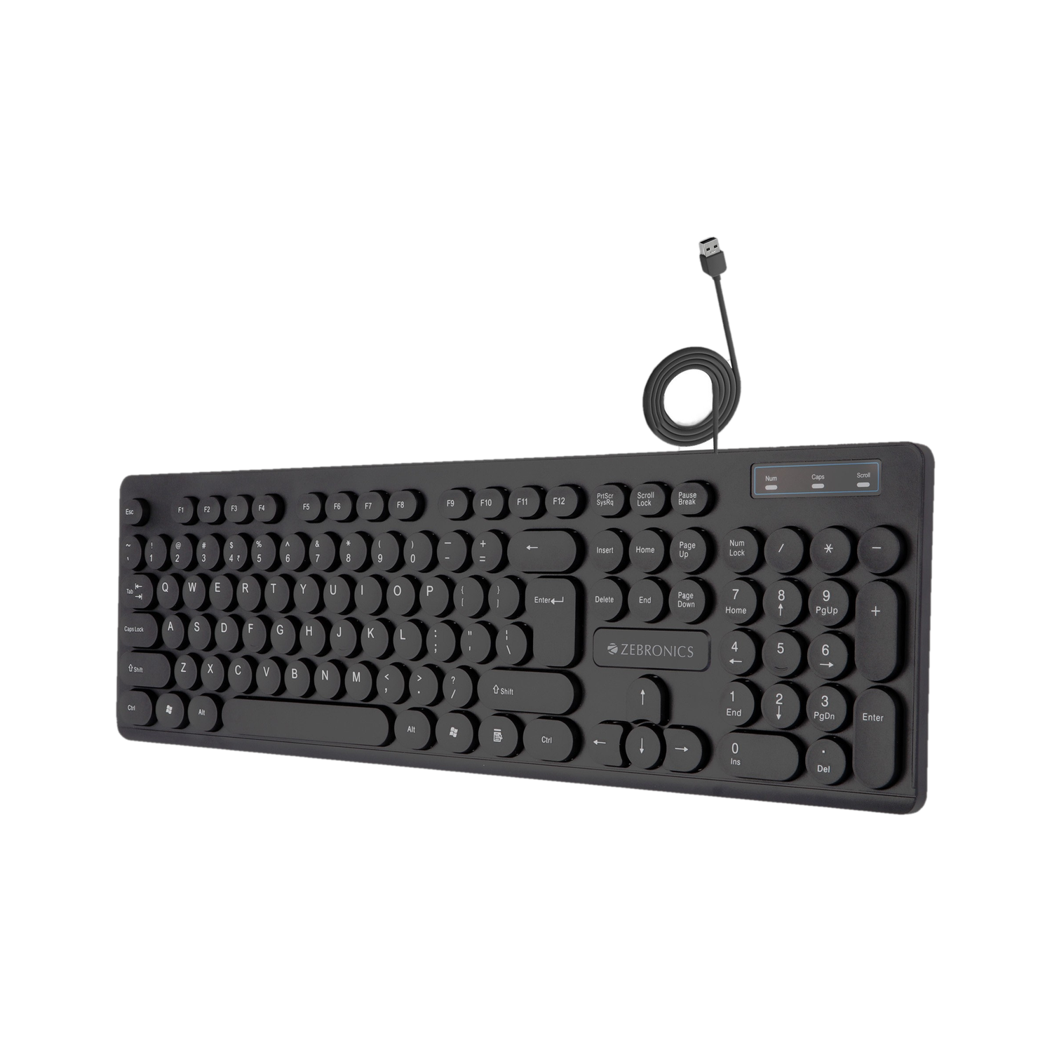 ZEBRONICS ZEB-K24 slim design, retractable stand, 1.3 meter textured cable, Chiclet keys Wired USB Standard Desktop Keyboard Compatible with Desktop, Laptop, Mac with Low-Profile Chiclet Keys, Retractable Ergonomic Tilt Stand