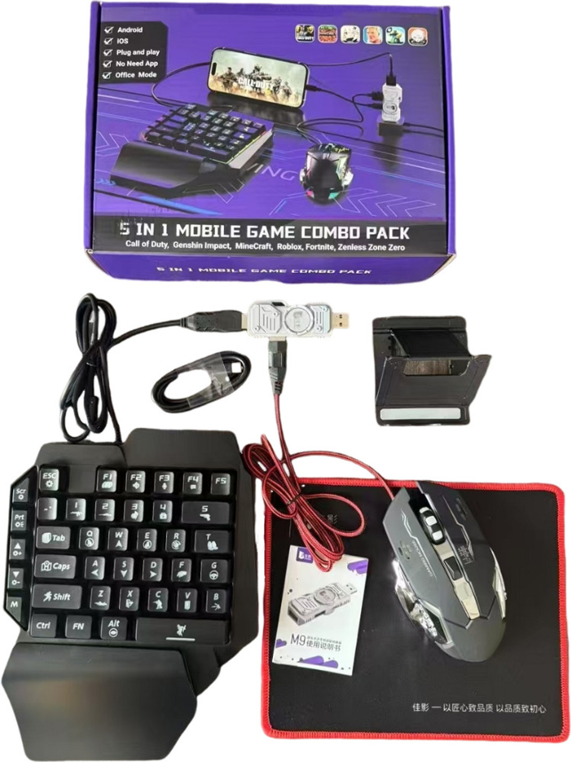 Image of AOKO 5 in 1 Mobile Game Combo Pack with RGB Mini Gaming Keyboard & Mouse Bluetooth Standard Gaming Keyboard Compatible with Desktop, Laptop, Mac
