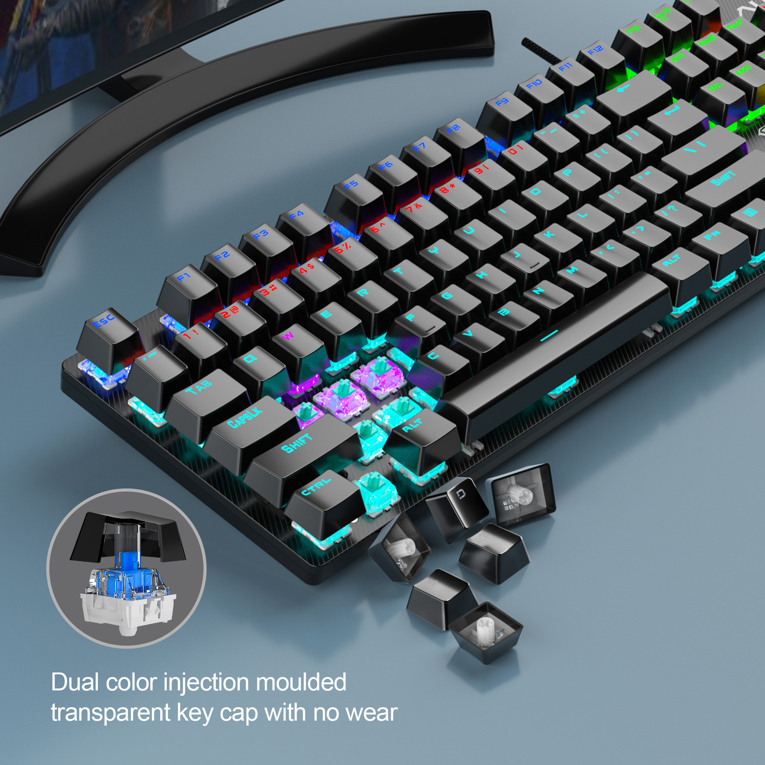Image of Aula S2022 Mechanical Wired USB Standard Gaming Keyboard Compatible with Desktop, Laptop, Mac stand support