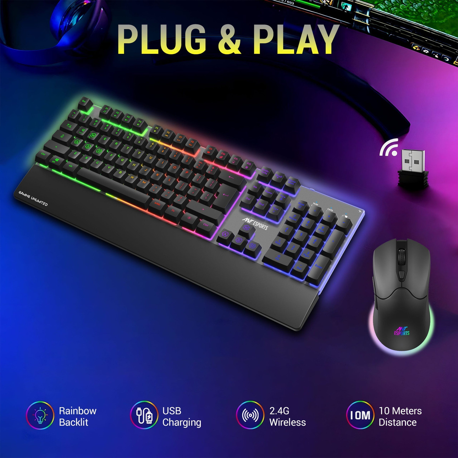 Image of Ant Esports KM550PRO Wireless Standard Gaming Keyboard Compatible with Desktop, Laptop, Tablet