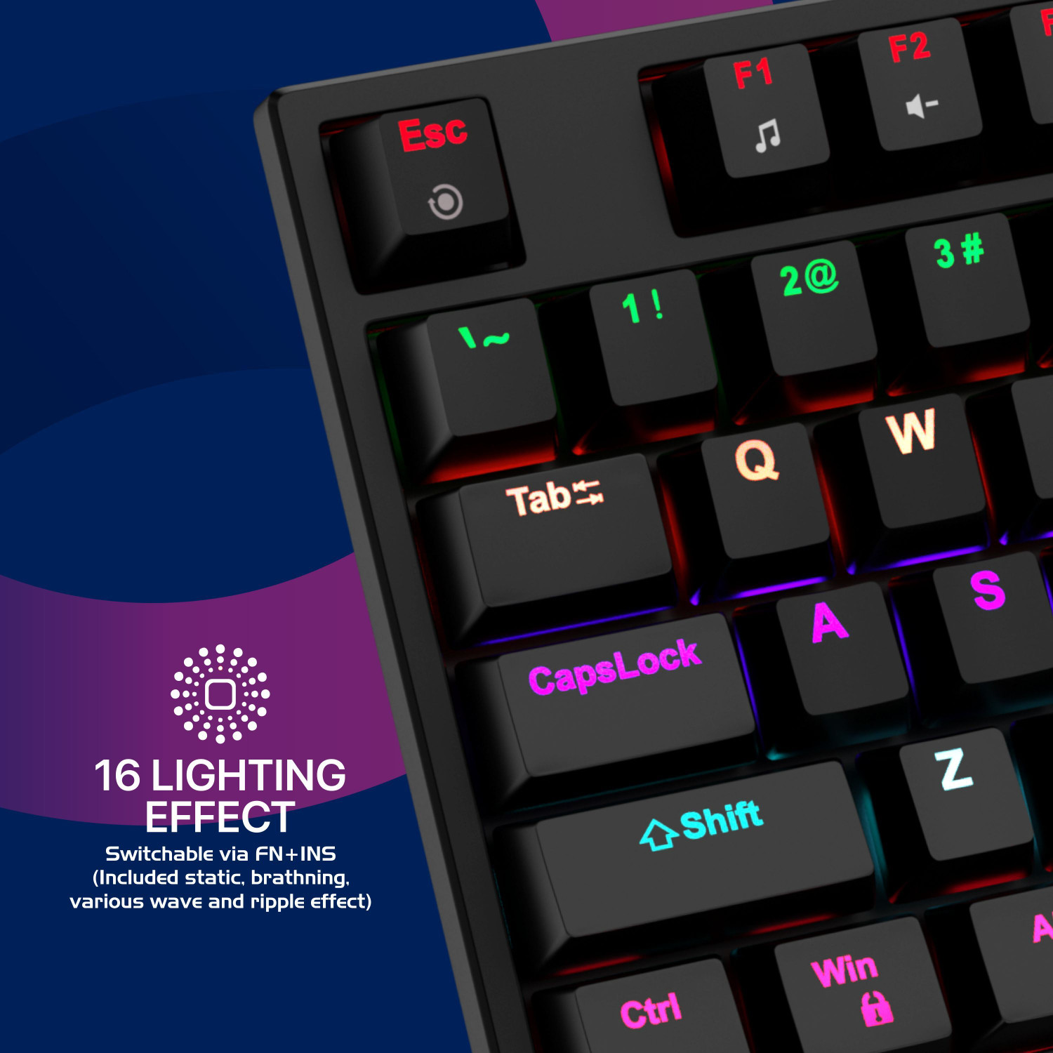 Image of zebion SPEAR,25 Anti Ghosting Keys, 16 Lighting Effects, Type C Braided Cable Wired USB Standard Gaming Keyboard Compatible with Desktop, Laptop, Tablet, Mac