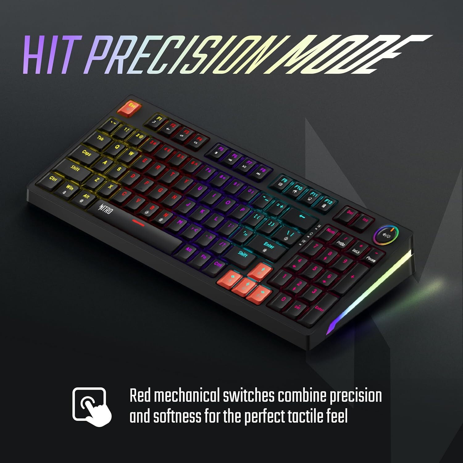 Image of Acer Nitro G Wired Mechanical Gaming Keyboard | 98% Layout with Multifunction Knob Wired USB Standard Gaming Keyboard Compatible with Desktop, Laptop