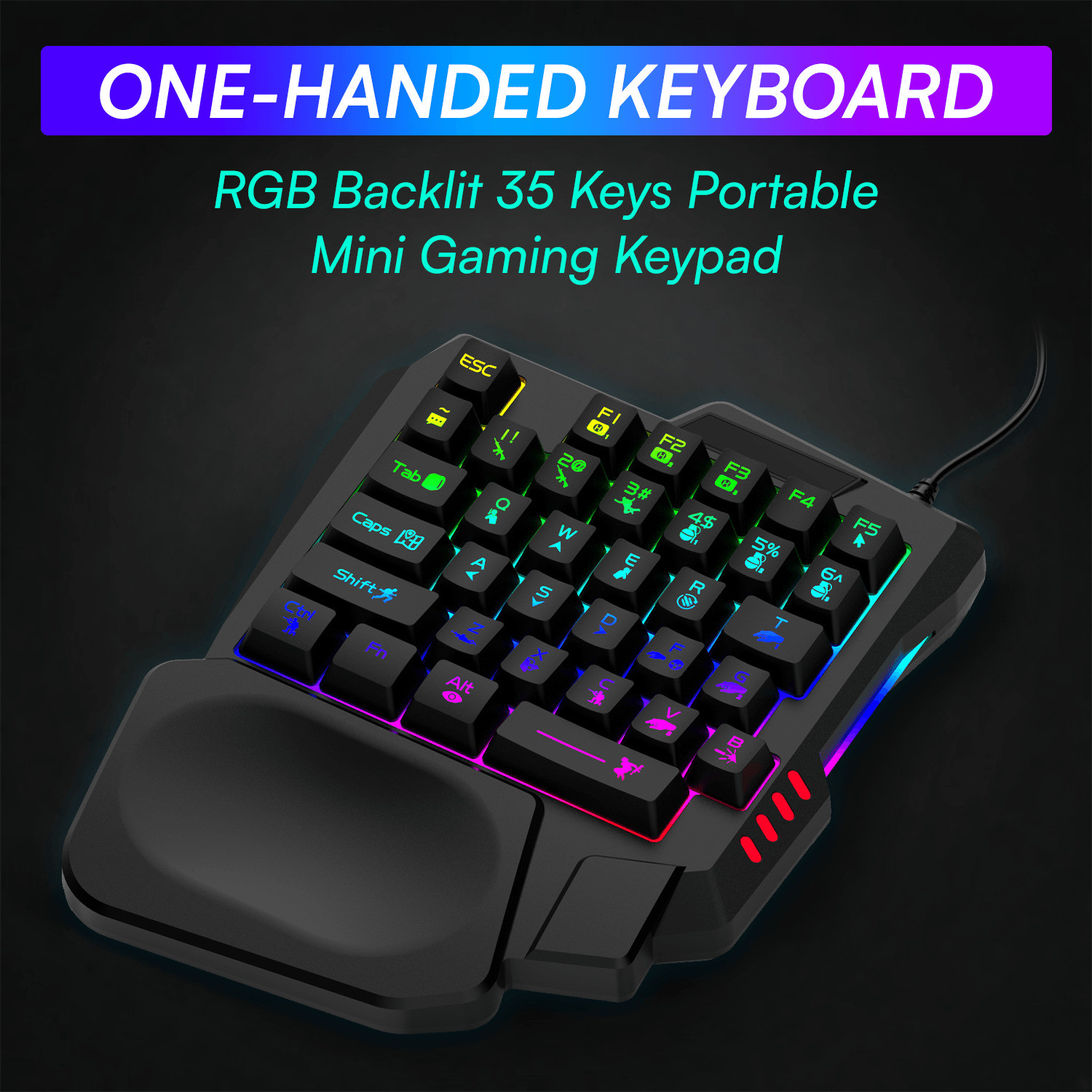 Image of xavion One Handed RGB Backlite 35Keys Wired USB Handheld Gaming Keyboard Compatible with Desktop, Laptop, Mac