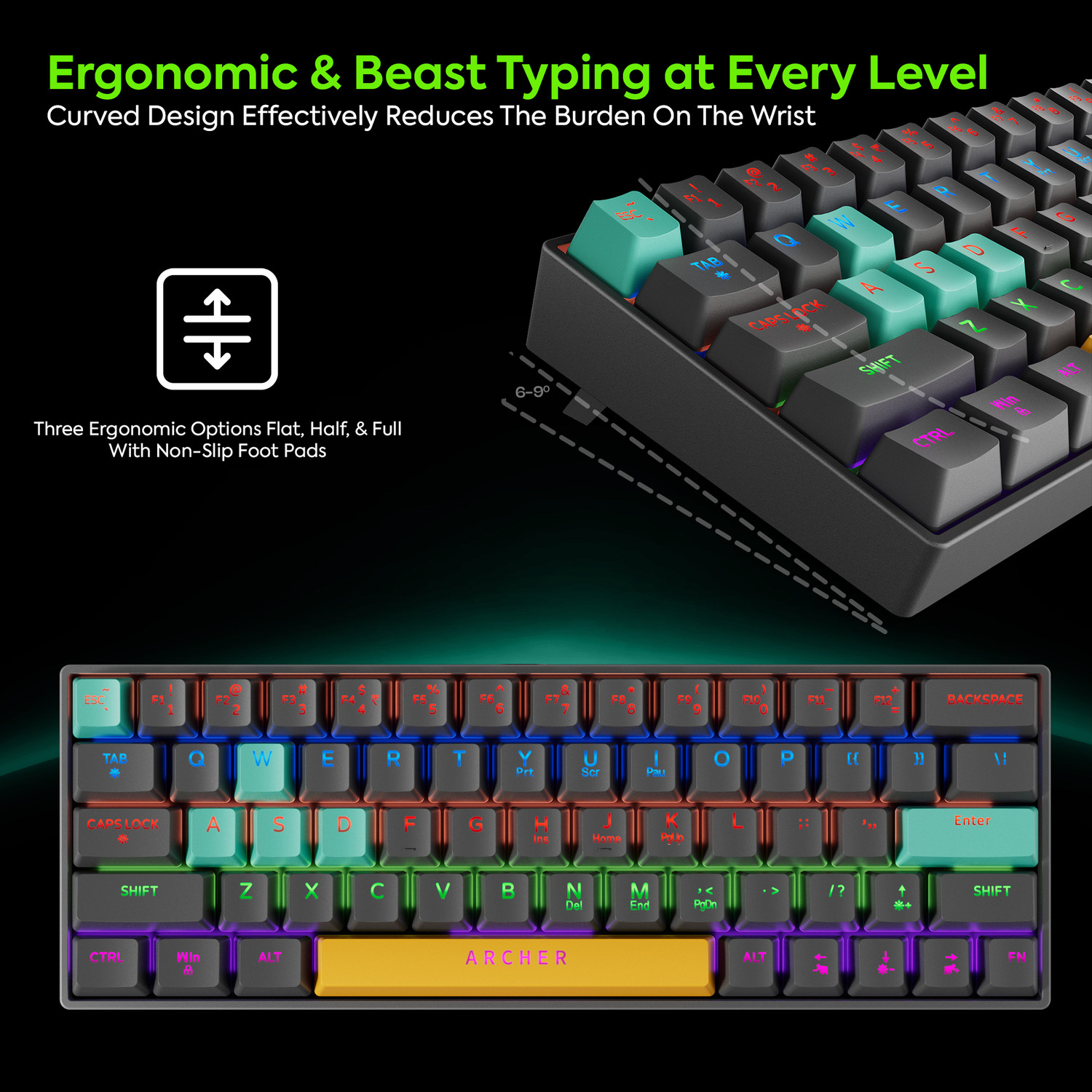 Image of Tizum Archer Tech Lab Wired USB Standard Gaming Keyboard Compatible with Desktop, iPad, Laptop, Mac, Tablet