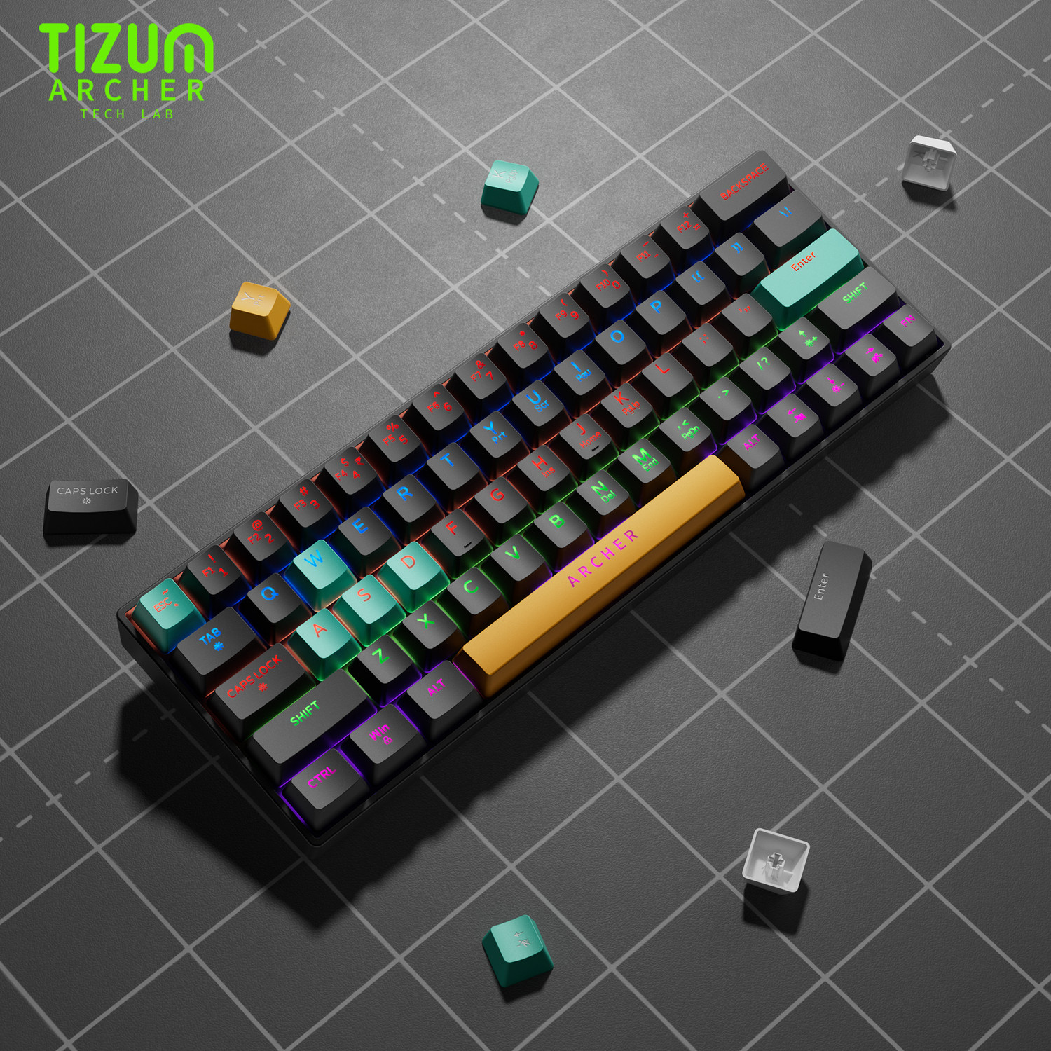 Image of Tizum Archer Tech Lab Wired USB Standard Gaming Keyboard Compatible with Desktop, iPad, Laptop, Mac, Tablet