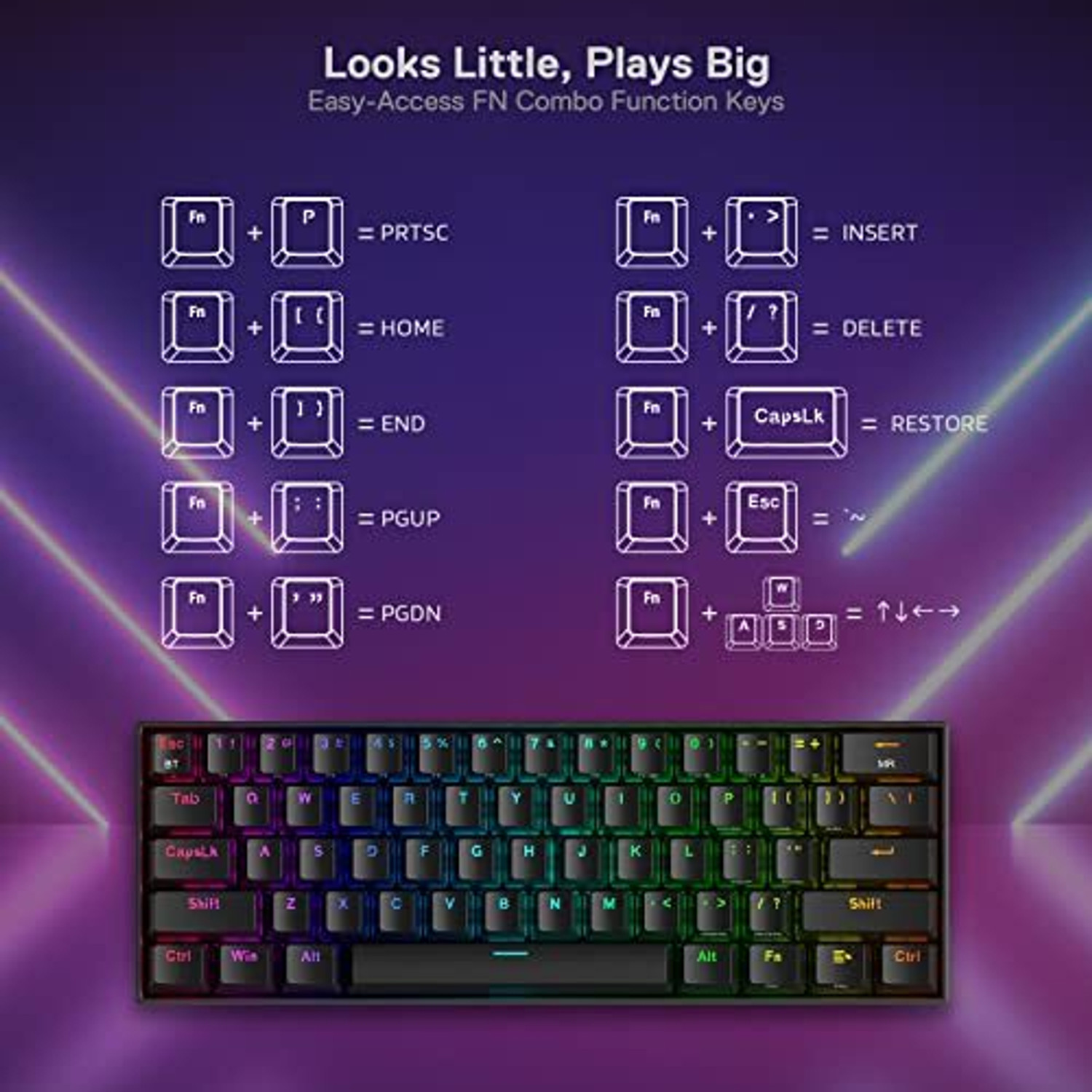 Image of Redragon K530 Pro Draconic 60% RGB Wired USB Standard Gaming Keyboard Compatible with Desktop, Laptop, Mac