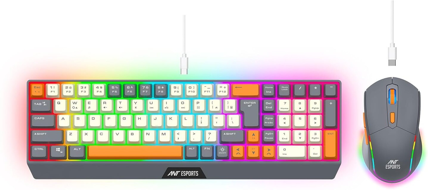 Image of Ant Esports KM590 Pro Wireless Gaming Keyboard and Mouse Combo Grey-Orange- Beige Wireless Standard Gaming Keyboard Compatible with Desktop, Mac, Laptop
