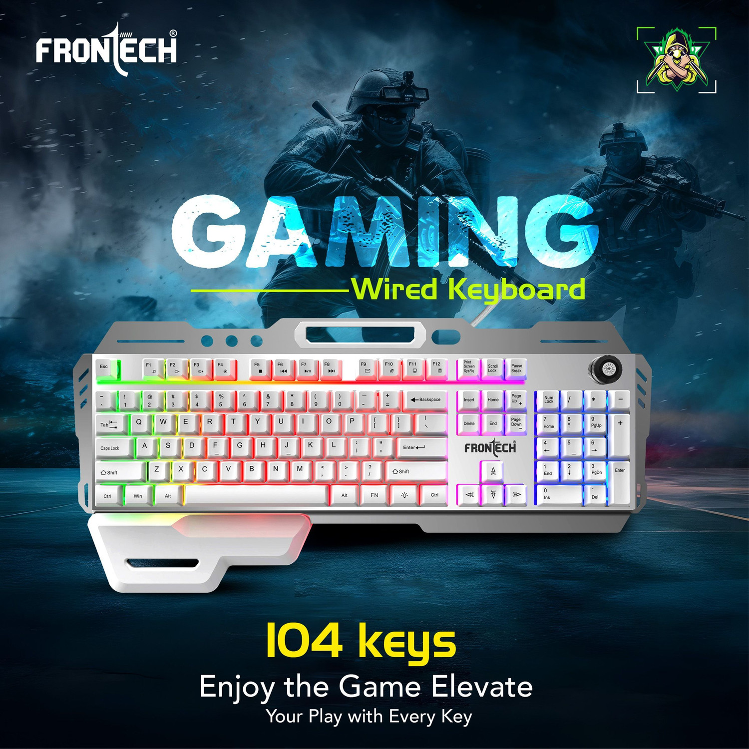 Image of Frontech KB-0013P Wired USB Standard Gaming Keyboard Compatible with Desktop, Laptop