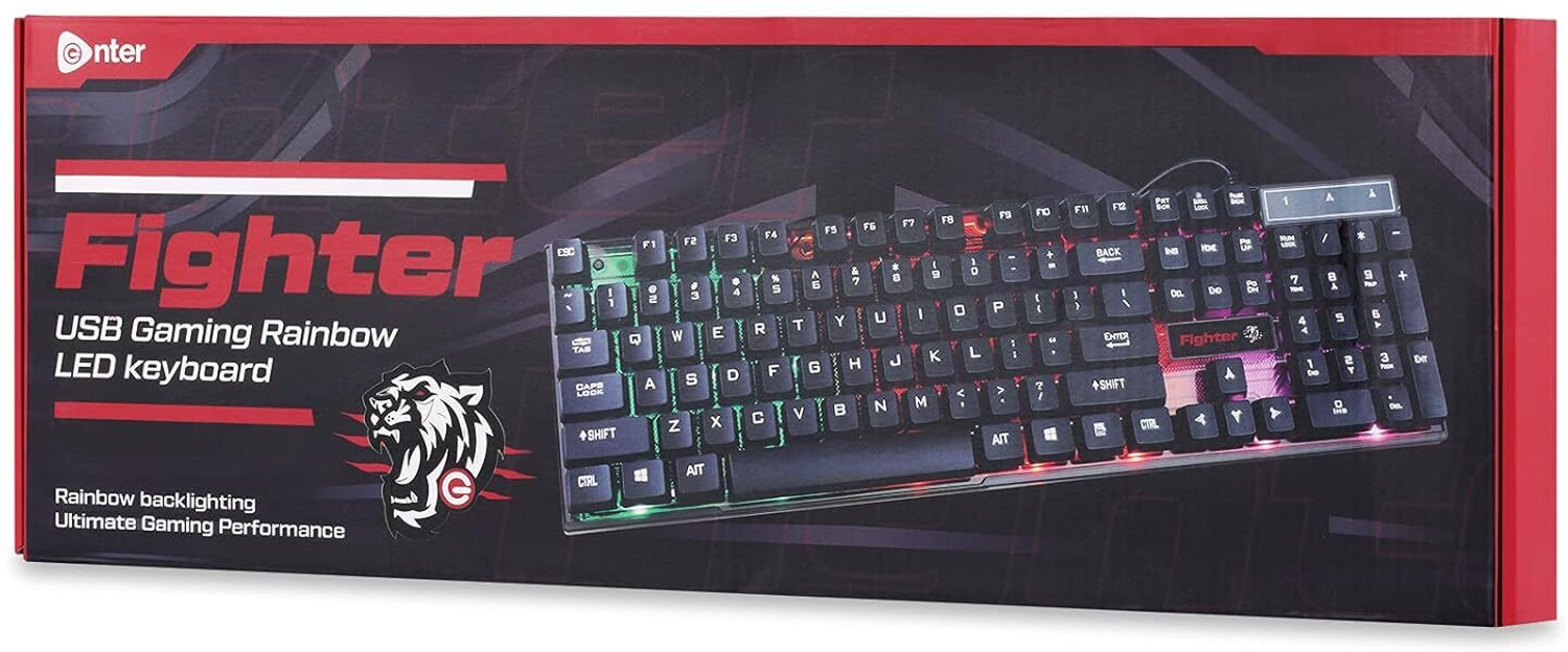 Image of Enter FIGHTER-RGB-KB-01 Wired USB Standard Gaming Keyboard Compatible with Desktop, Laptop, Mac