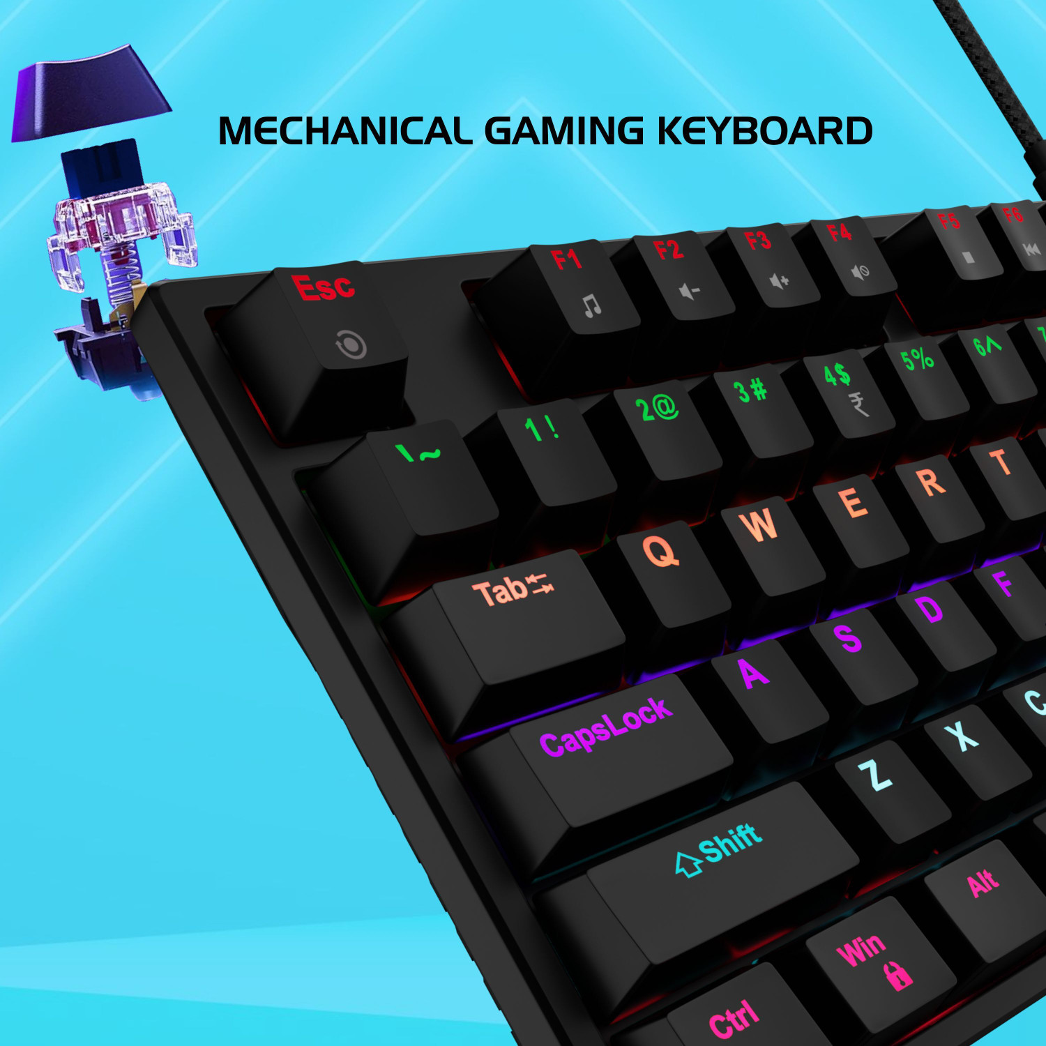 Image of zebion SPEAR,25 Anti Ghosting Keys, 16 Lighting Effects, Type C Braided Cable Wired USB Standard Gaming Keyboard Compatible with Desktop, Laptop, Tablet, Mac