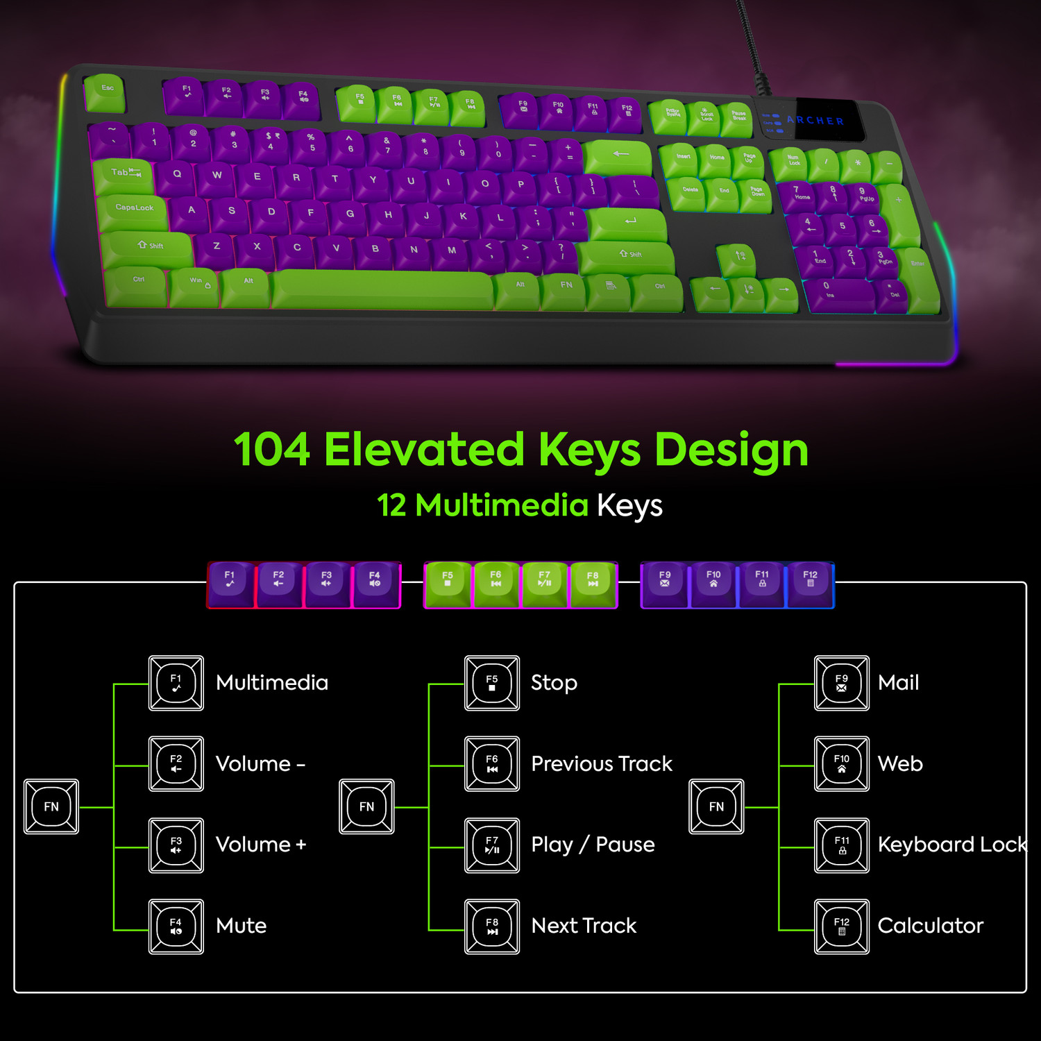 Image of Tizum Archer Tech Lab wired gaming keyboard & mouse combo Wired USB Standard Gaming Keyboard Compatible with Desktop, Laptop