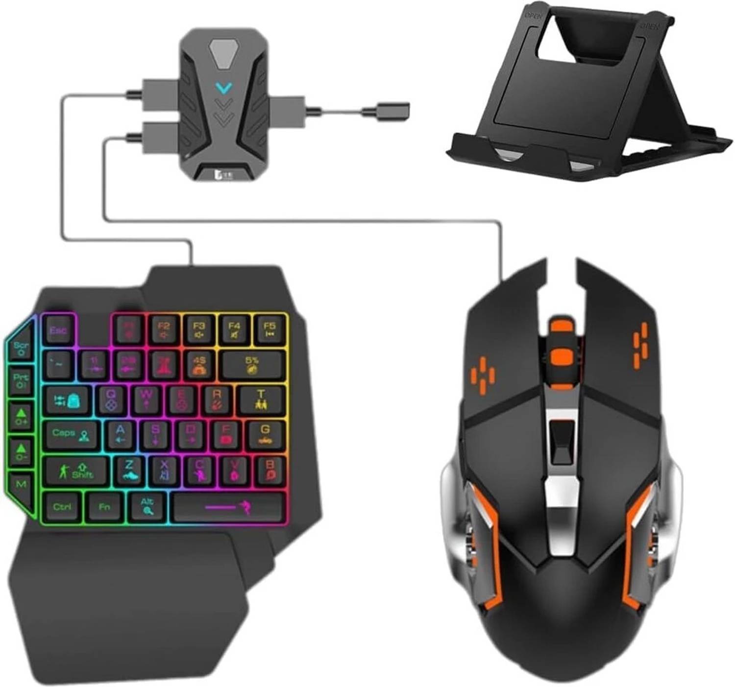 BCG 4 in 1 Mobile Game Combo Pack with RGB Mini Keyboard & Mouse - Image 1