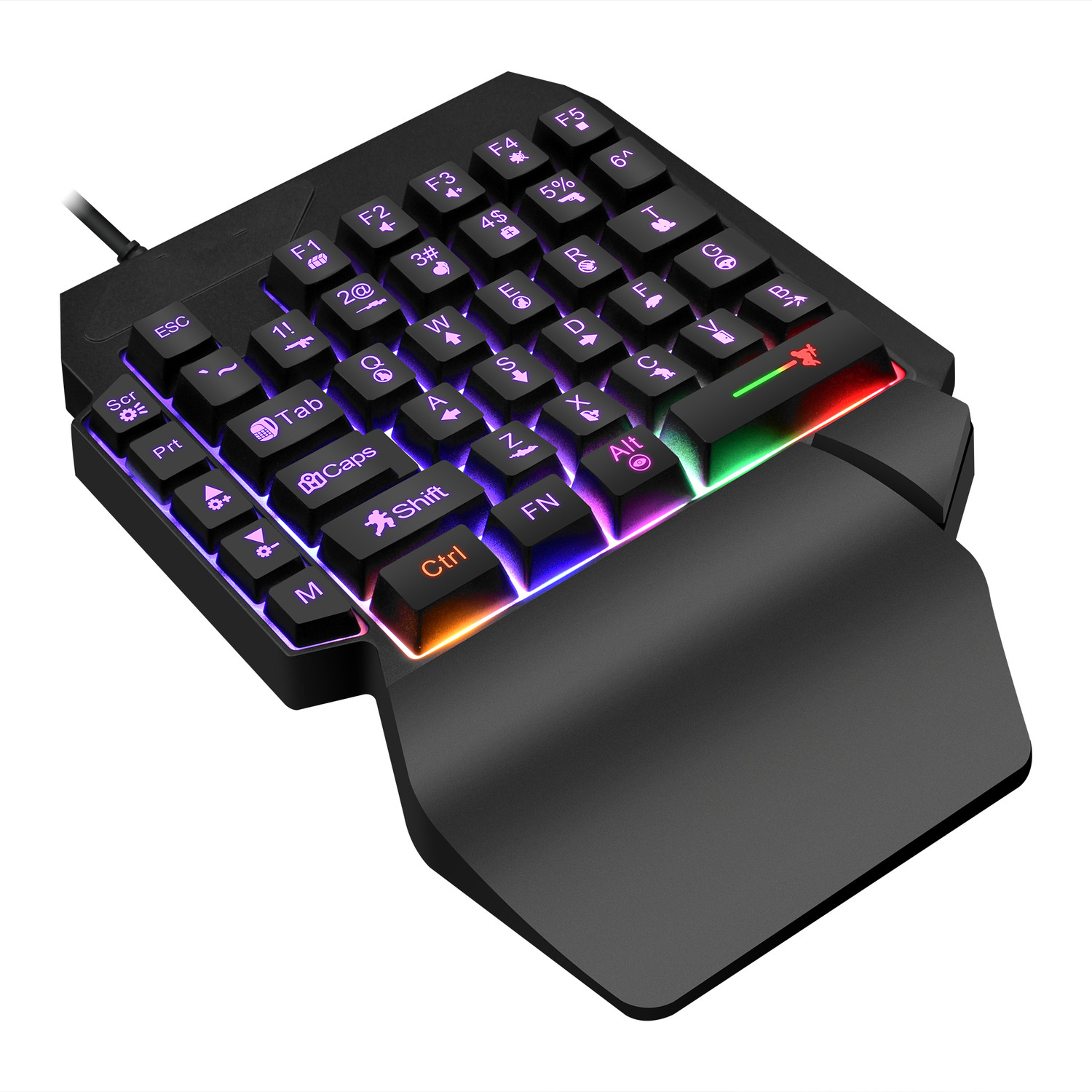Image of DWH F6 One-Handed RGB Gaming Keyboard with Wrist Rest and backlit , 35 Keys Wired USB Laptop-size Gaming Keyboard Compatible with Desktop, Laptop, Mac