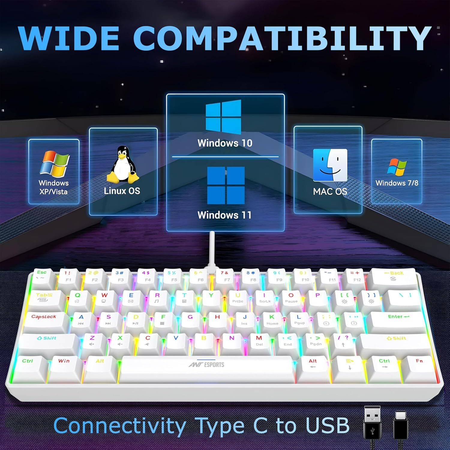 Image of Ant Esports MK1300 V2 Wired USB Standard Gaming Keyboard Compatible with Desktop, Laptop, Mac