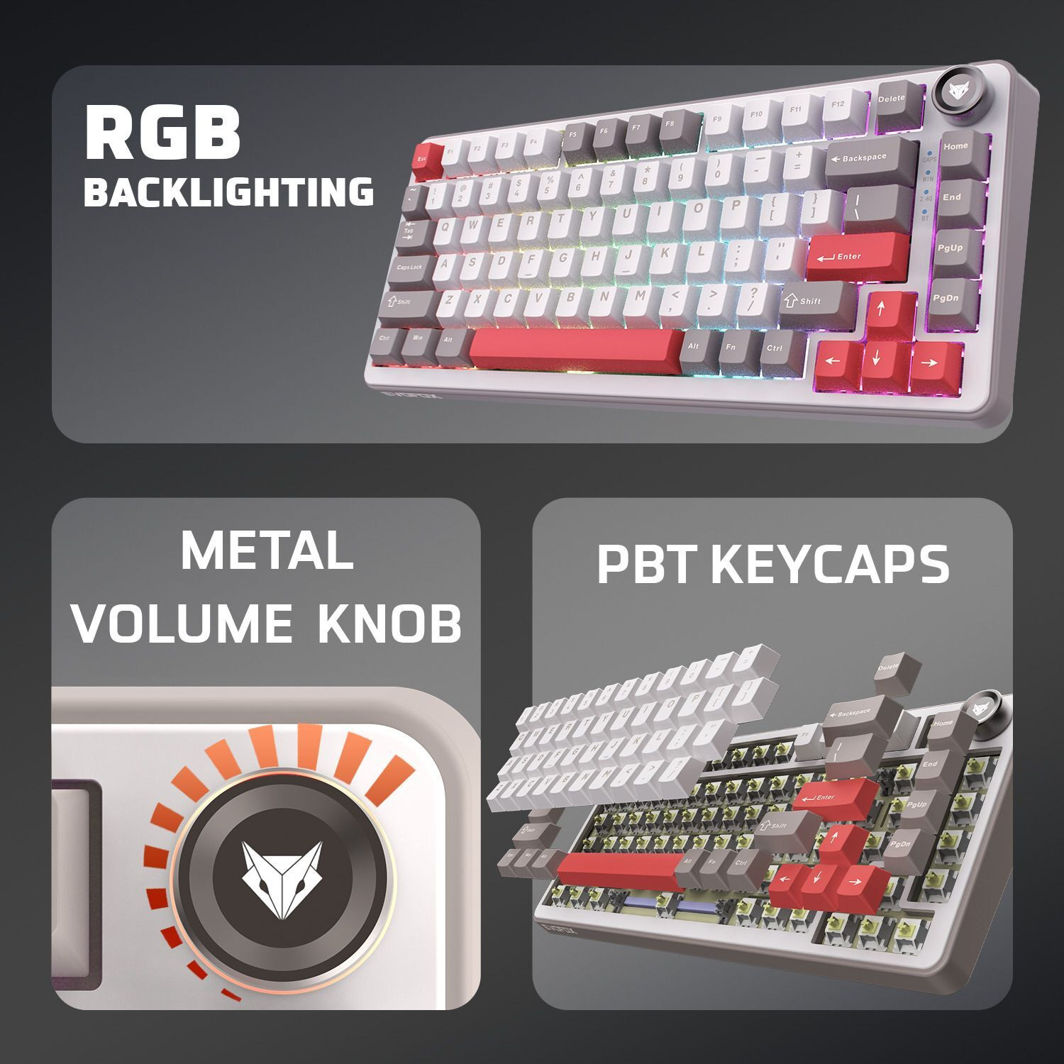 Image of EVOFOX Ronin X75 Tri-Mode with Gasket & Hot Swap Switches, Web Software Programmable Bluetooth, Wireless, Wired USB Tenkeyless Gaming Keyboard Compatible with Desktop, Laptop, Mac